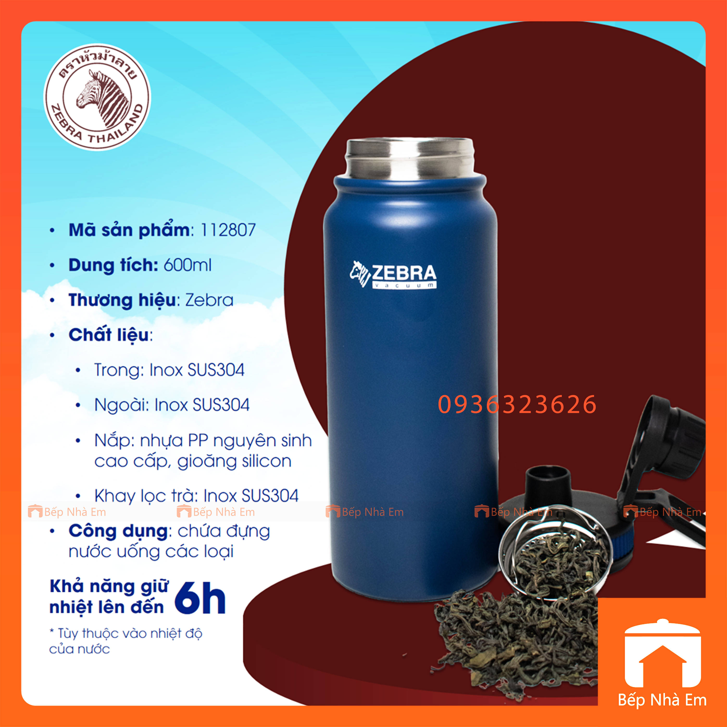 Bình Giữ Nhiệt ZEBRA Thể Thao Active 600ml Có Vỉ Lược - Hàng Nhập Khẩu Thái Lan