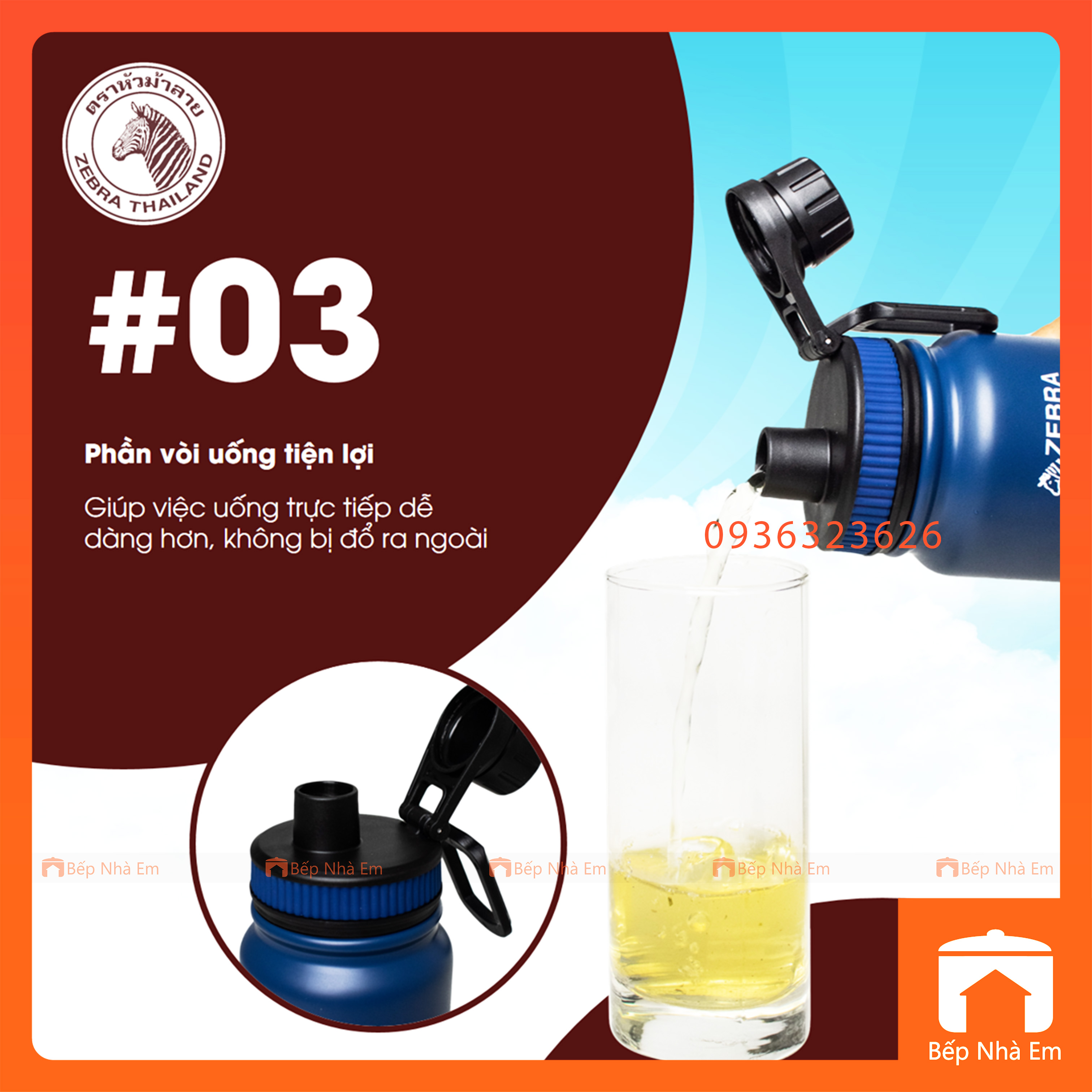 Bình Giữ Nhiệt ZEBRA Thể Thao Active 600ml Có Vỉ Lược - Hàng Nhập Khẩu Thái Lan