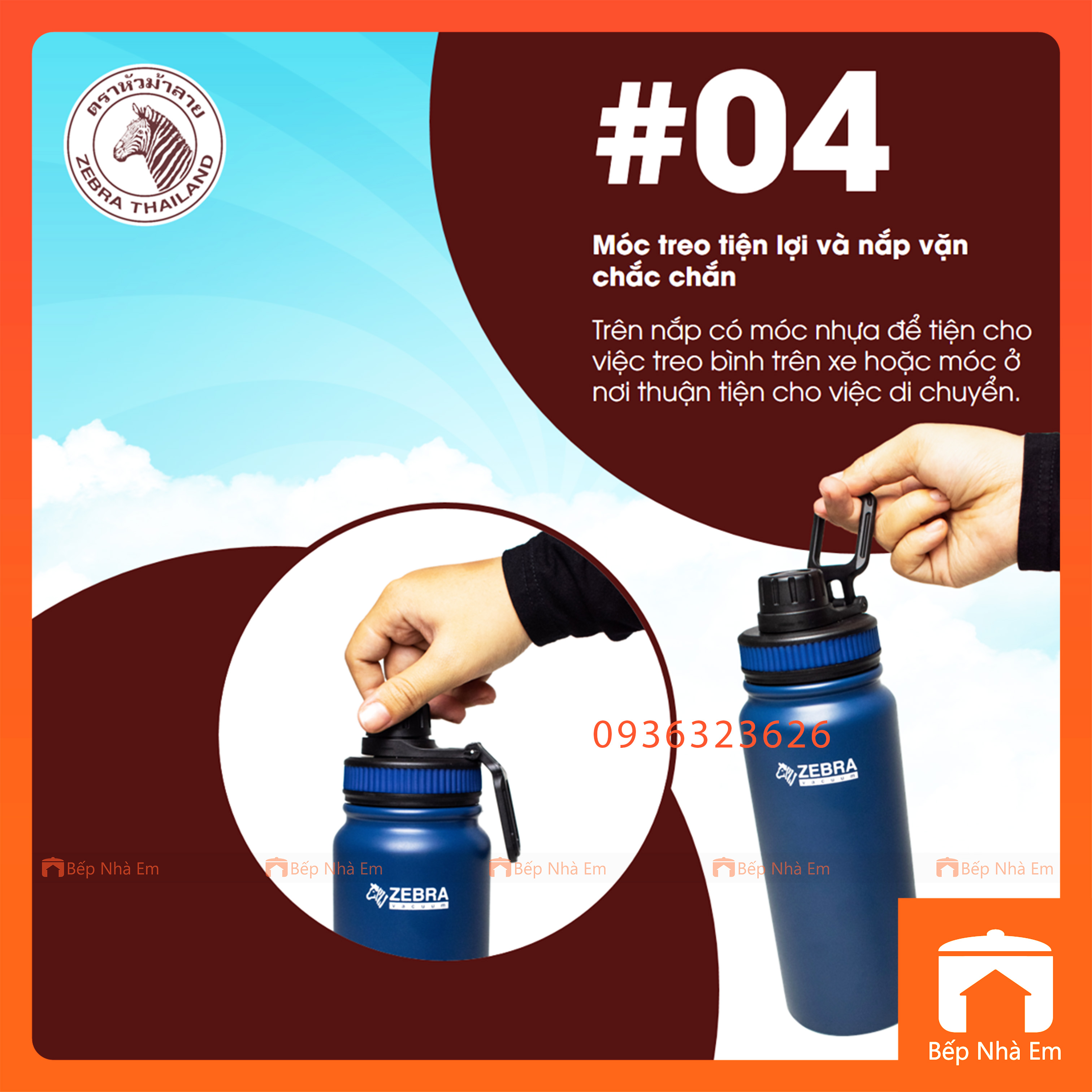 Bình Giữ Nhiệt ZEBRA Thể Thao Active 600ml Có Vỉ Lược - Hàng Nhập Khẩu Thái Lan