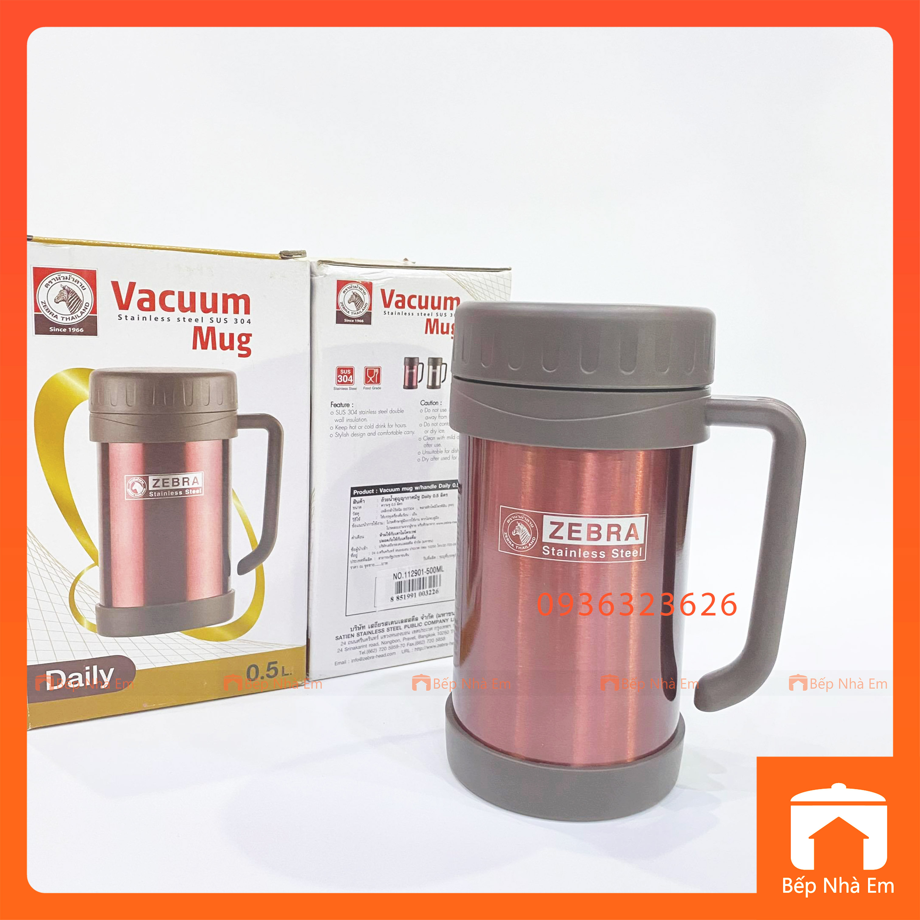 Ca Giữ Nhiệt ZEBRA Daily 0.5L (Inox 304) - 112901 - Hàng Nhập Khẩu Thái Lan