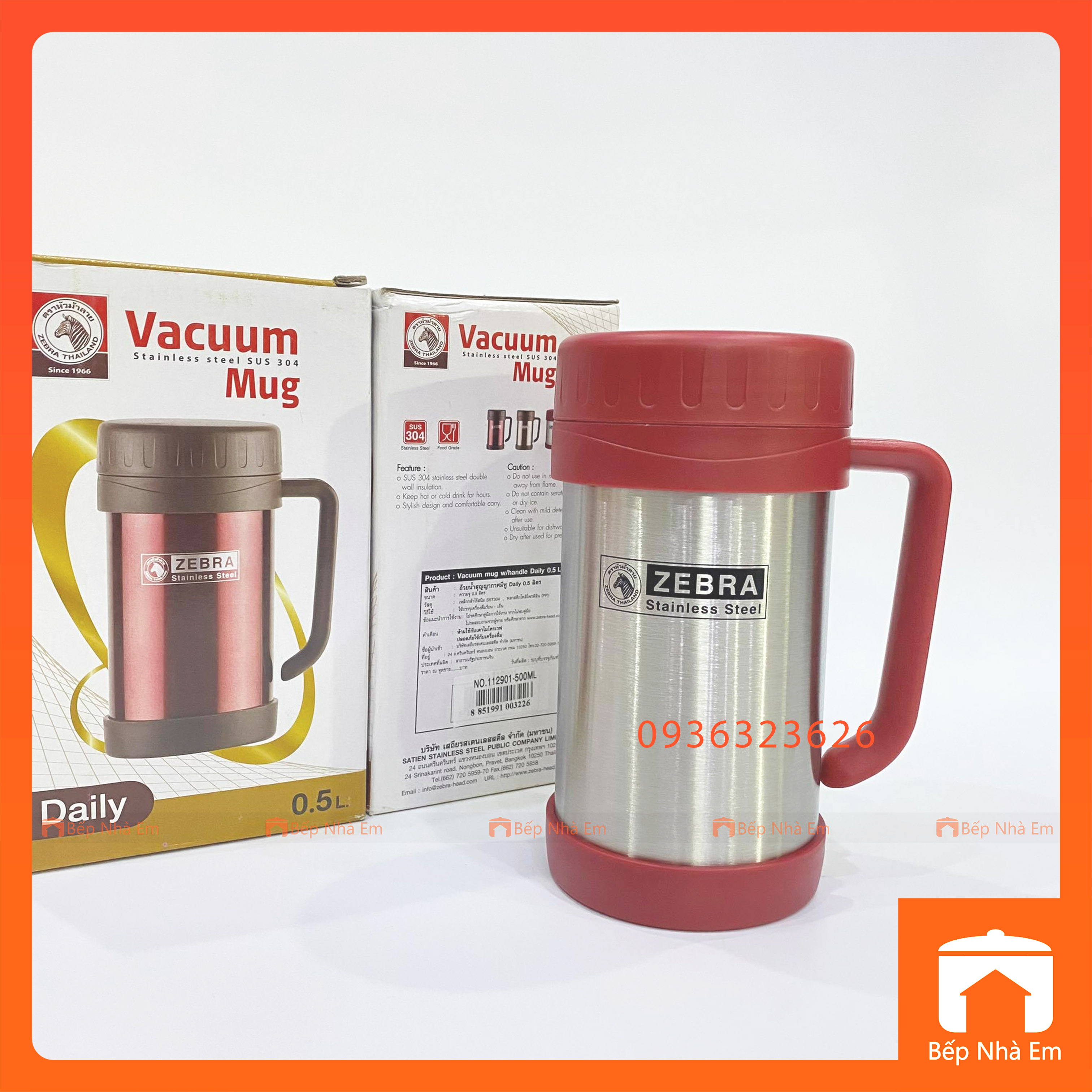 Ca Giữ Nhiệt ZEBRA Daily 0.5L (Inox 304) - 112901 - Hàng Nhập Khẩu Thái Lan