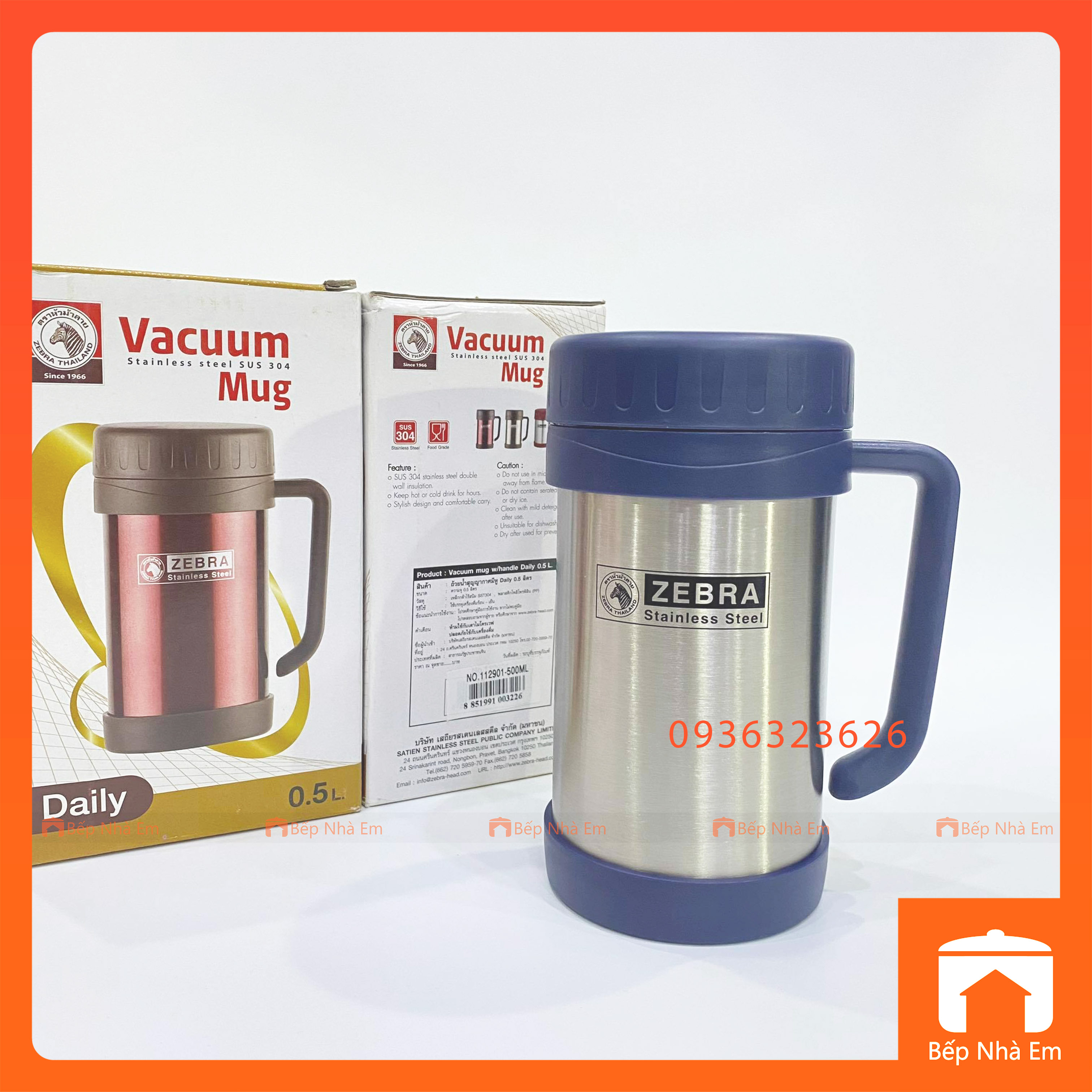 Ca Giữ Nhiệt ZEBRA Daily 0.5L (Inox 304) - 112901 - Hàng Nhập Khẩu Thái Lan