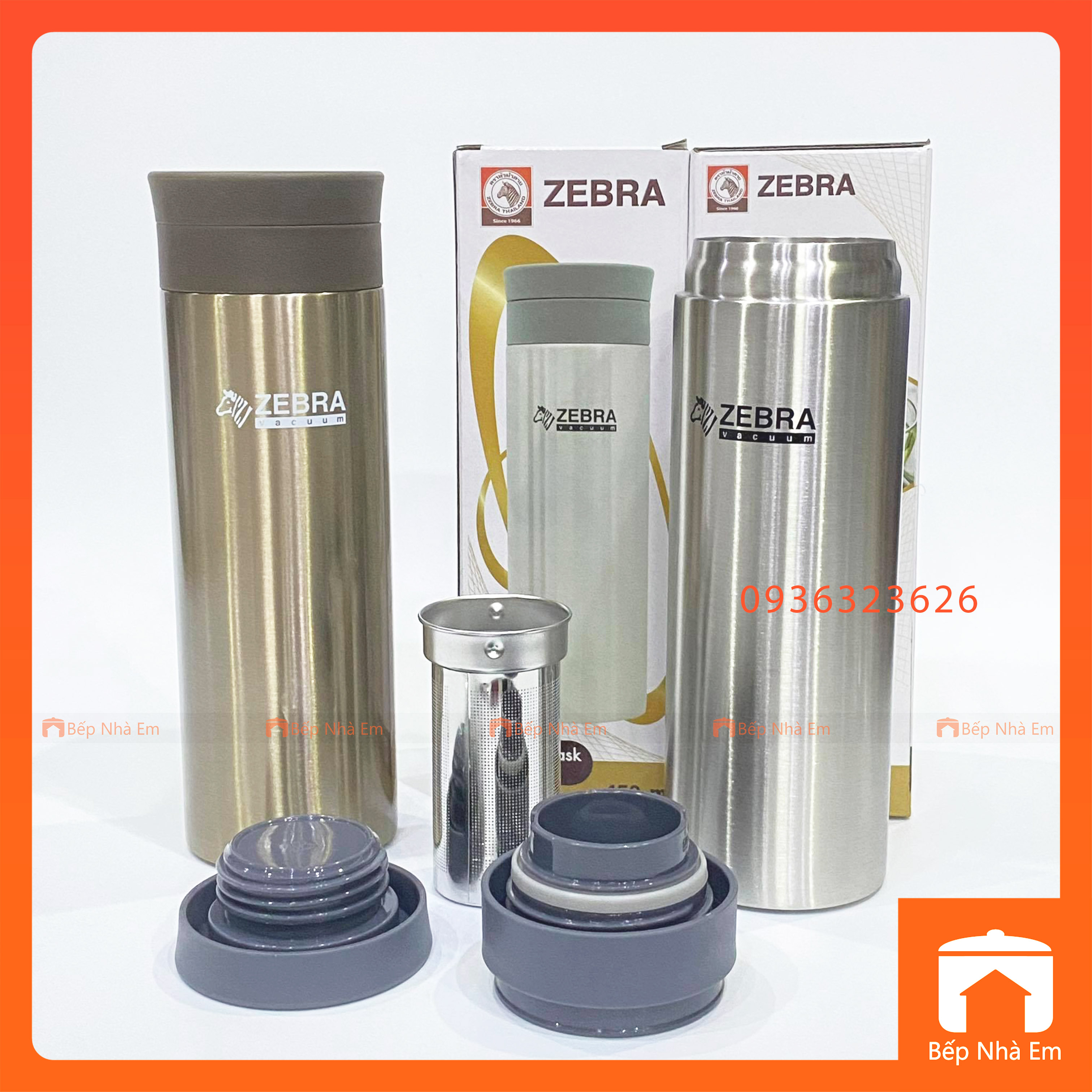 Bình Giữ Nhiệt ZEBRA Eva Có Vỉ Lược 0.45L (Inox 304)  - Hàng Nhập Khẩu Thái Lan