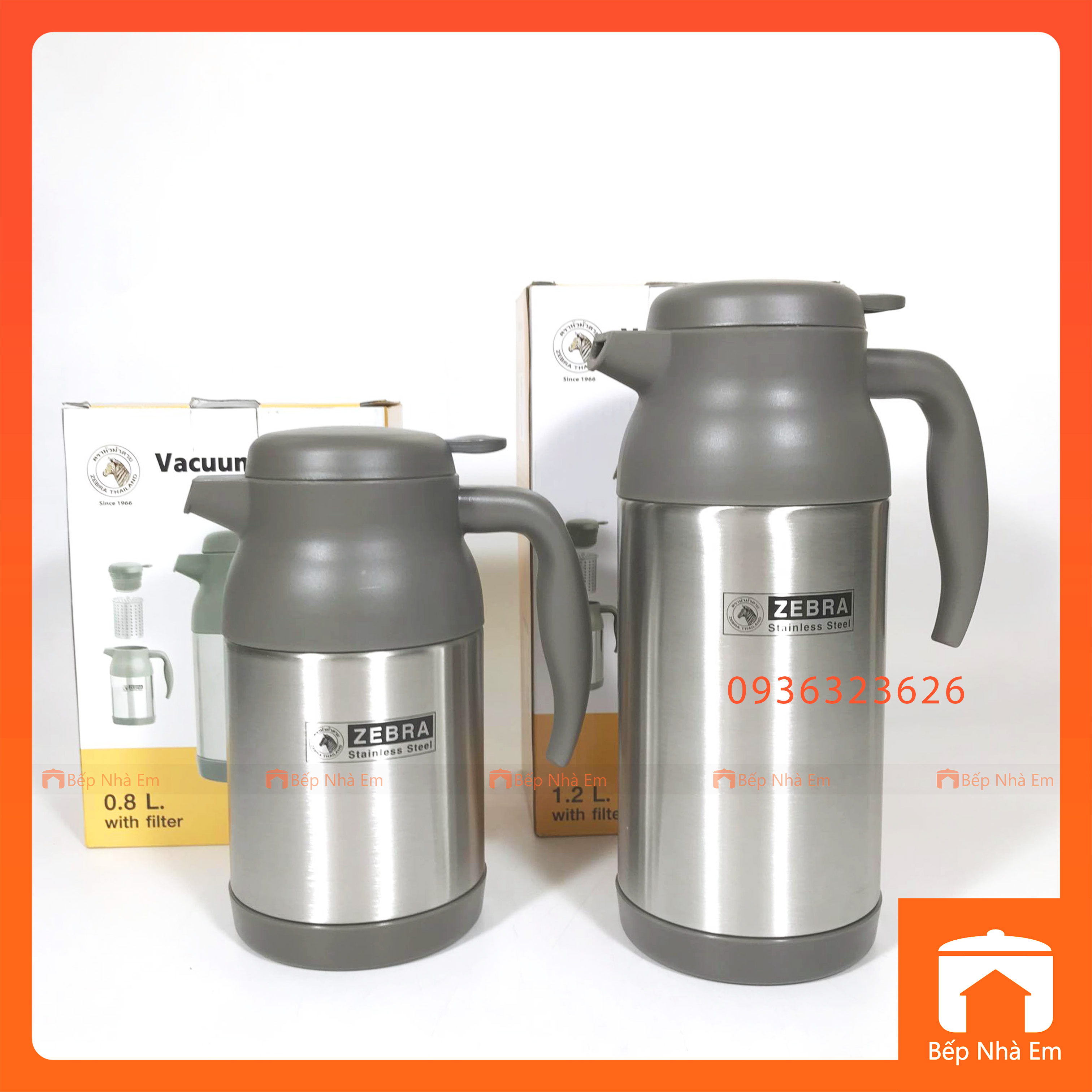 Bình Trà Giữ Nhiệt ZEBRA Có Lưới Lọc Và Vòi Rót 0.8L_1.2L  (Inox304) - 112932_112933 - Hàng Nhập Khẩu Thái Lan