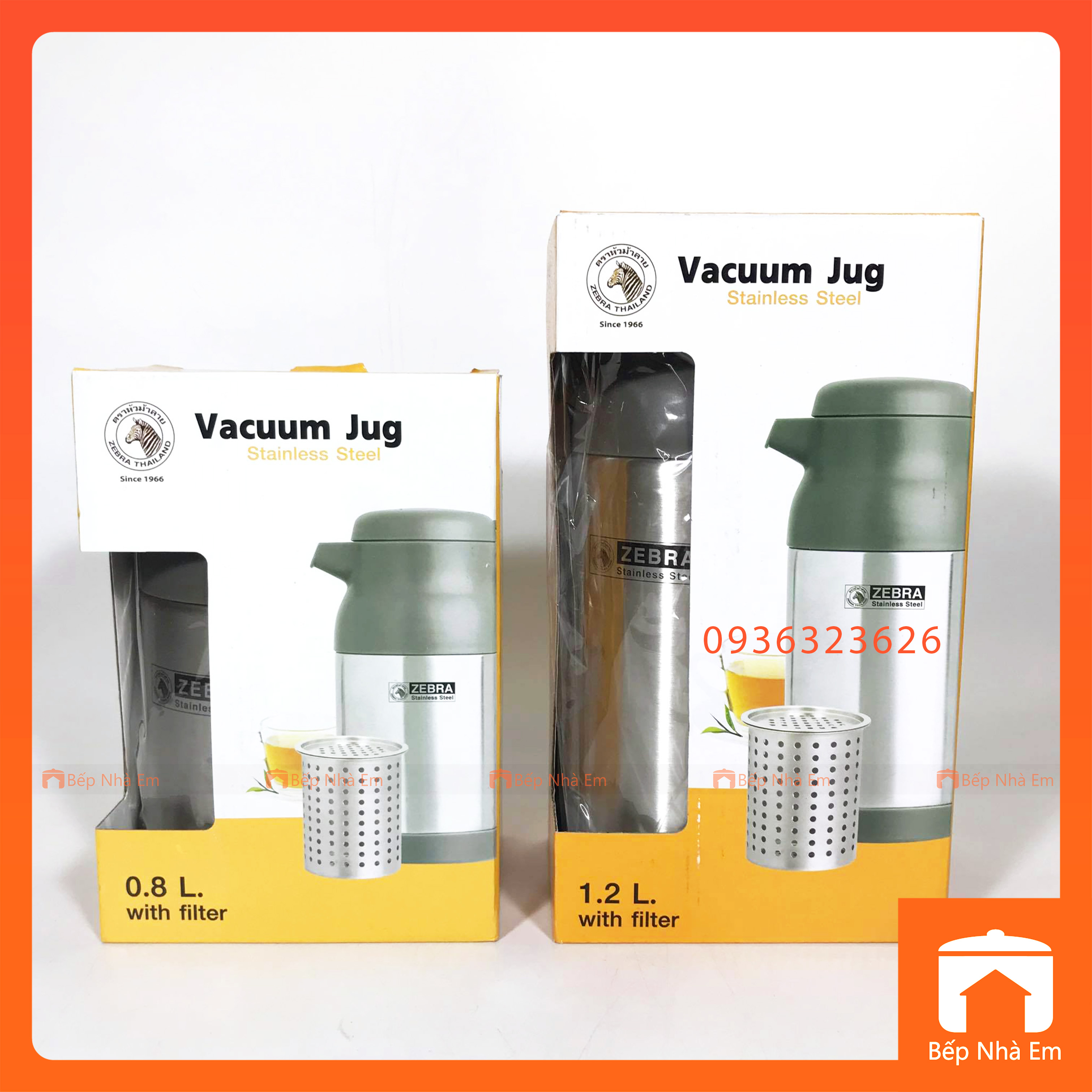Bình Trà Giữ Nhiệt ZEBRA Có Lưới Lọc Và Vòi Rót 0.8L_1.2L  (Inox304) - 112932_112933 - Hàng Nhập Khẩu Thái Lan