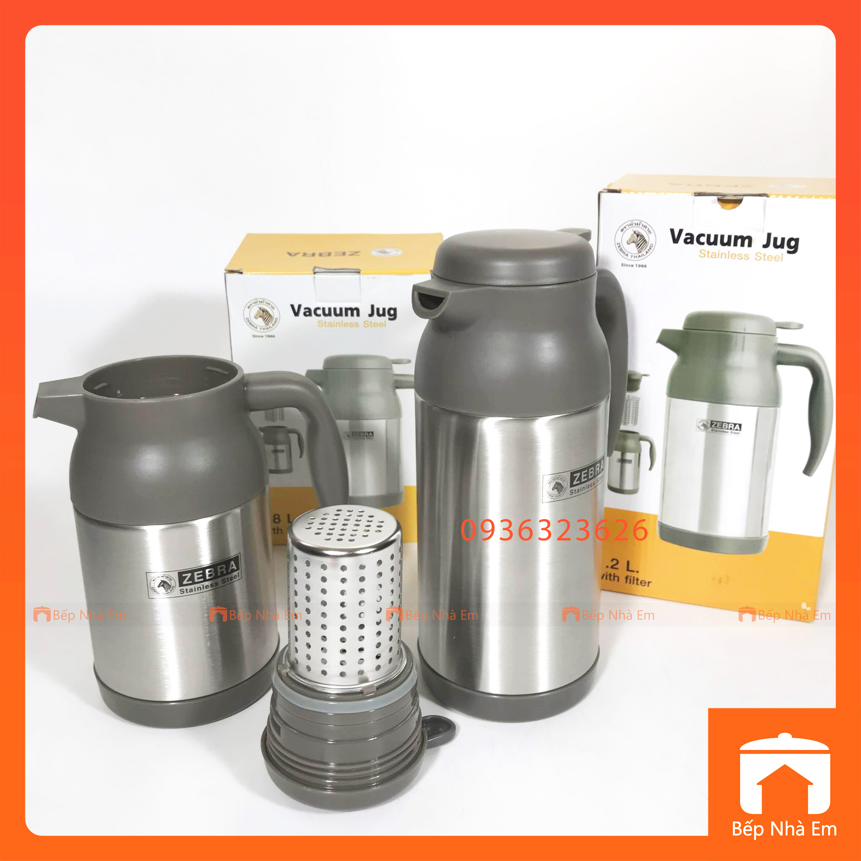 Bình Trà Giữ Nhiệt ZEBRA Có Lưới Lọc Và Vòi Rót 0.8L_1.2L  (Inox304) - 112932_112933 - Hàng Nhập Khẩu Thái Lan