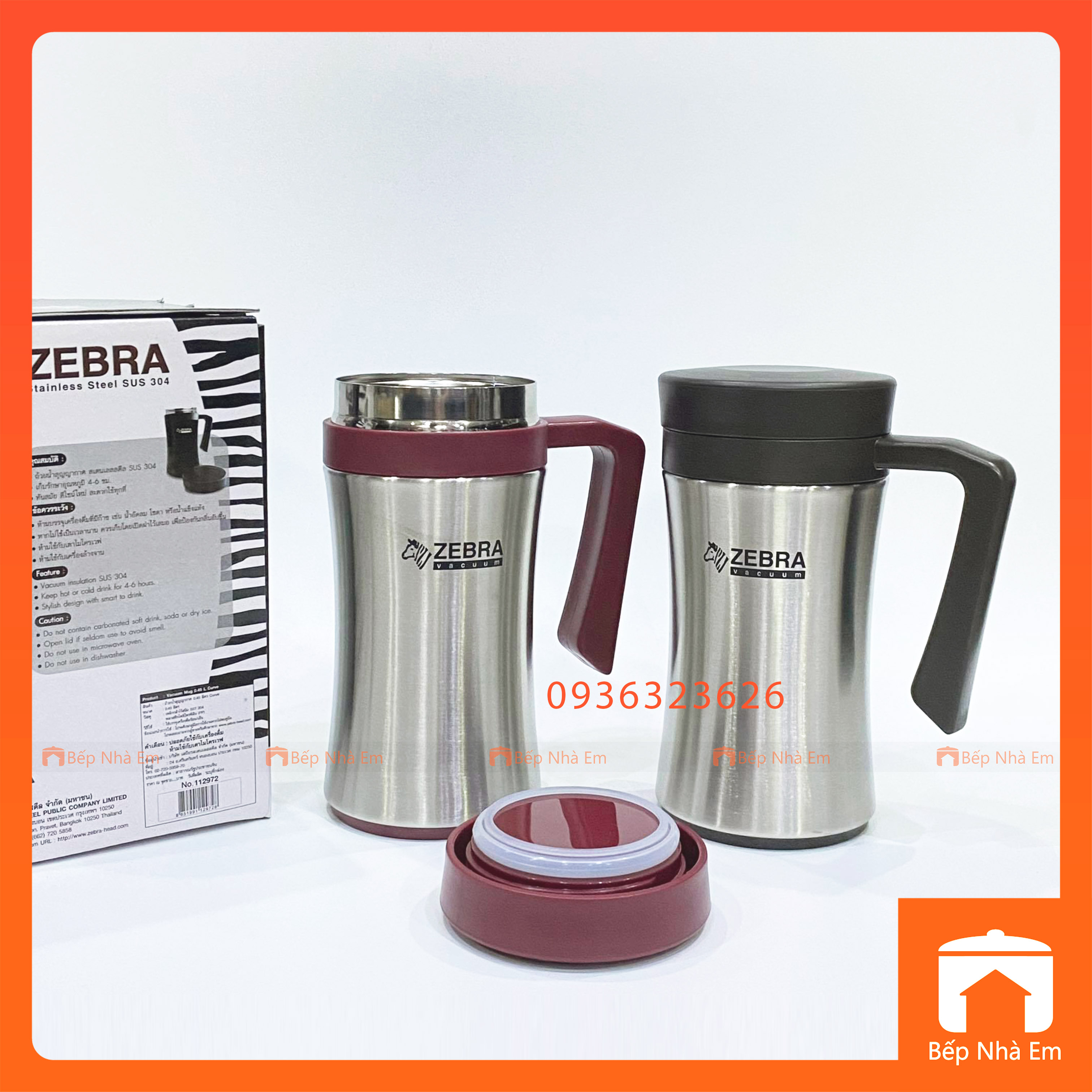 Ca Giữ Nhiệt Có Quai ZEBRA 0.45L (Inox 304) - 112972 - Hàng Nhập Khẩu Thái Lan