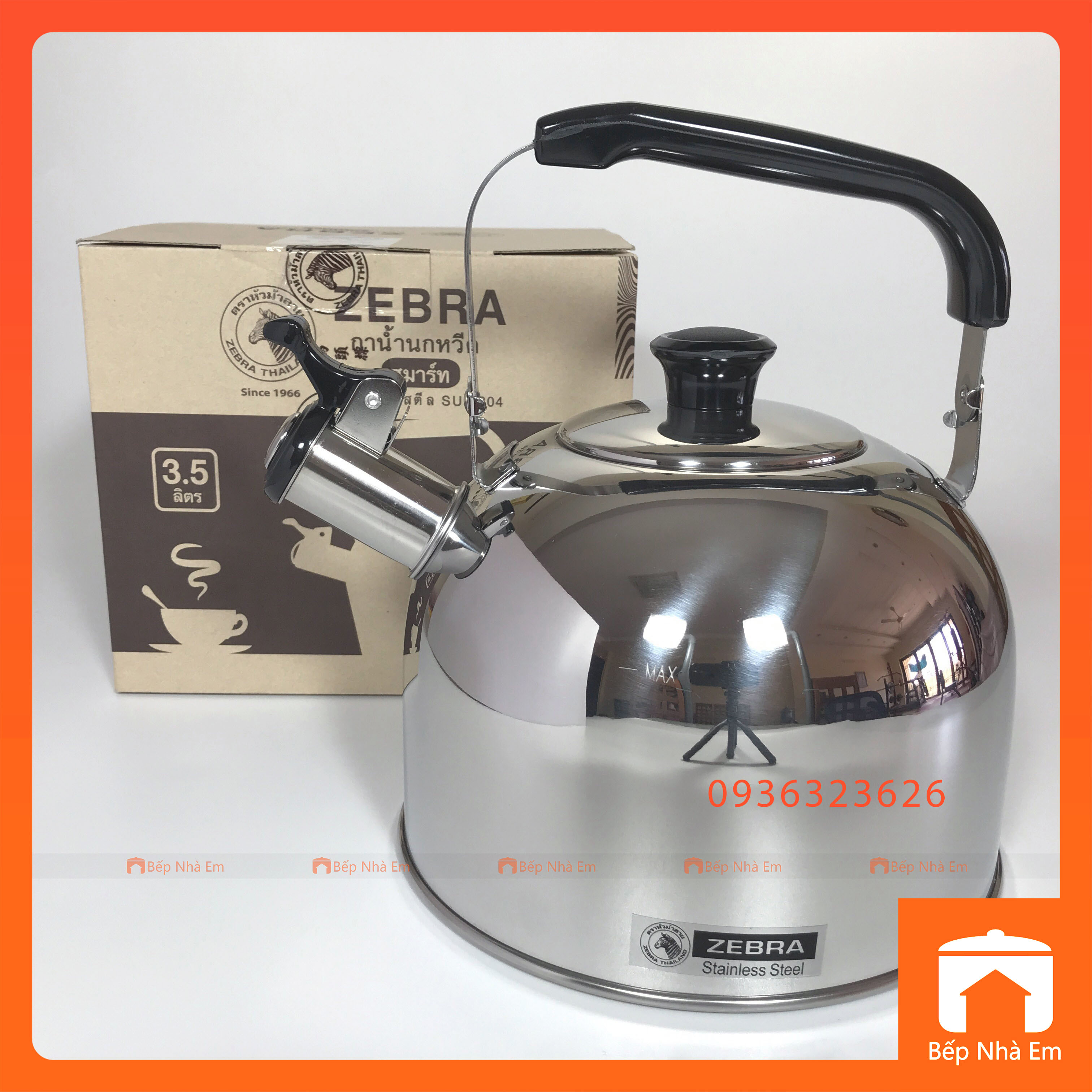 Ấm Đun Nước ZEBRA Vòi Ngắn 3.5L - 5L - 6L (Inox 304) - Hàng Nhập Khẩu Thái Lan