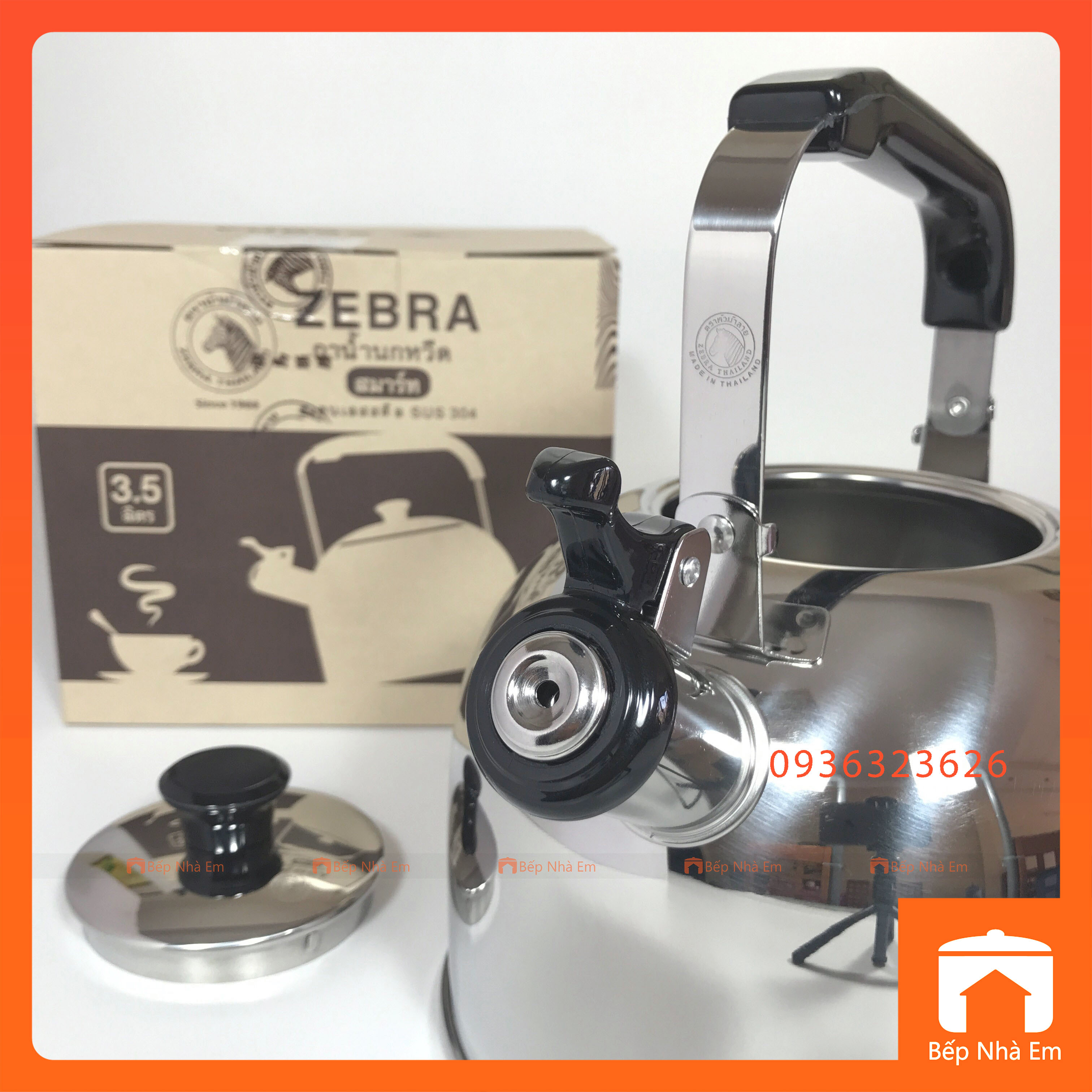 Ấm Đun Nước ZEBRA Vòi Ngắn 3.5L - 5L - 6L (Inox 304) - Hàng Nhập Khẩu Thái Lan