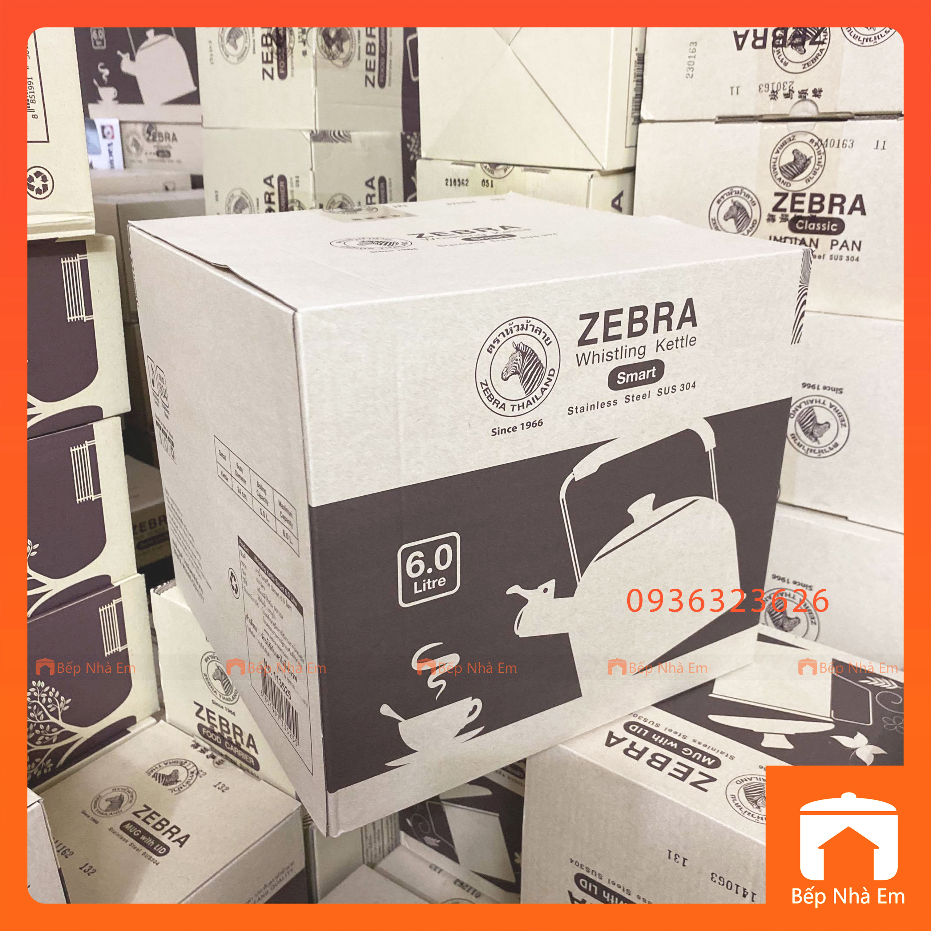 Ấm Đun Nước ZEBRA Vòi Ngắn 3.5L - 5L - 6L (Inox 304) - Hàng Nhập Khẩu Thái Lan