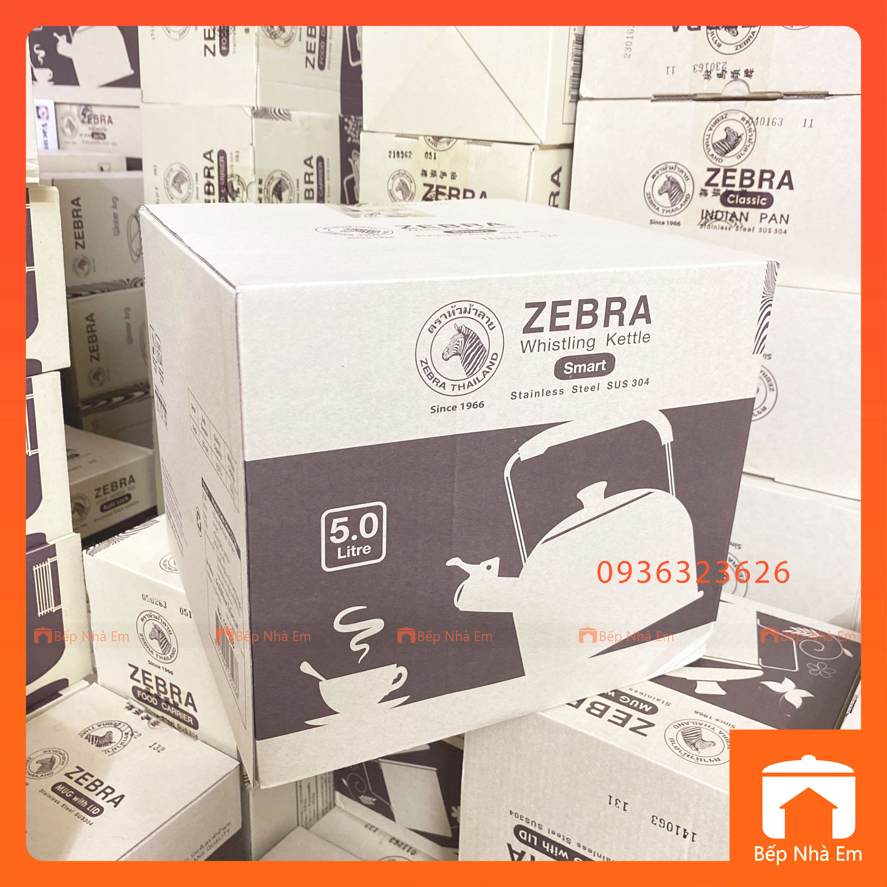 Ấm Đun Nước ZEBRA Vòi Ngắn 3.5L - 5L - 6L (Inox 304) - Hàng Nhập Khẩu Thái Lan