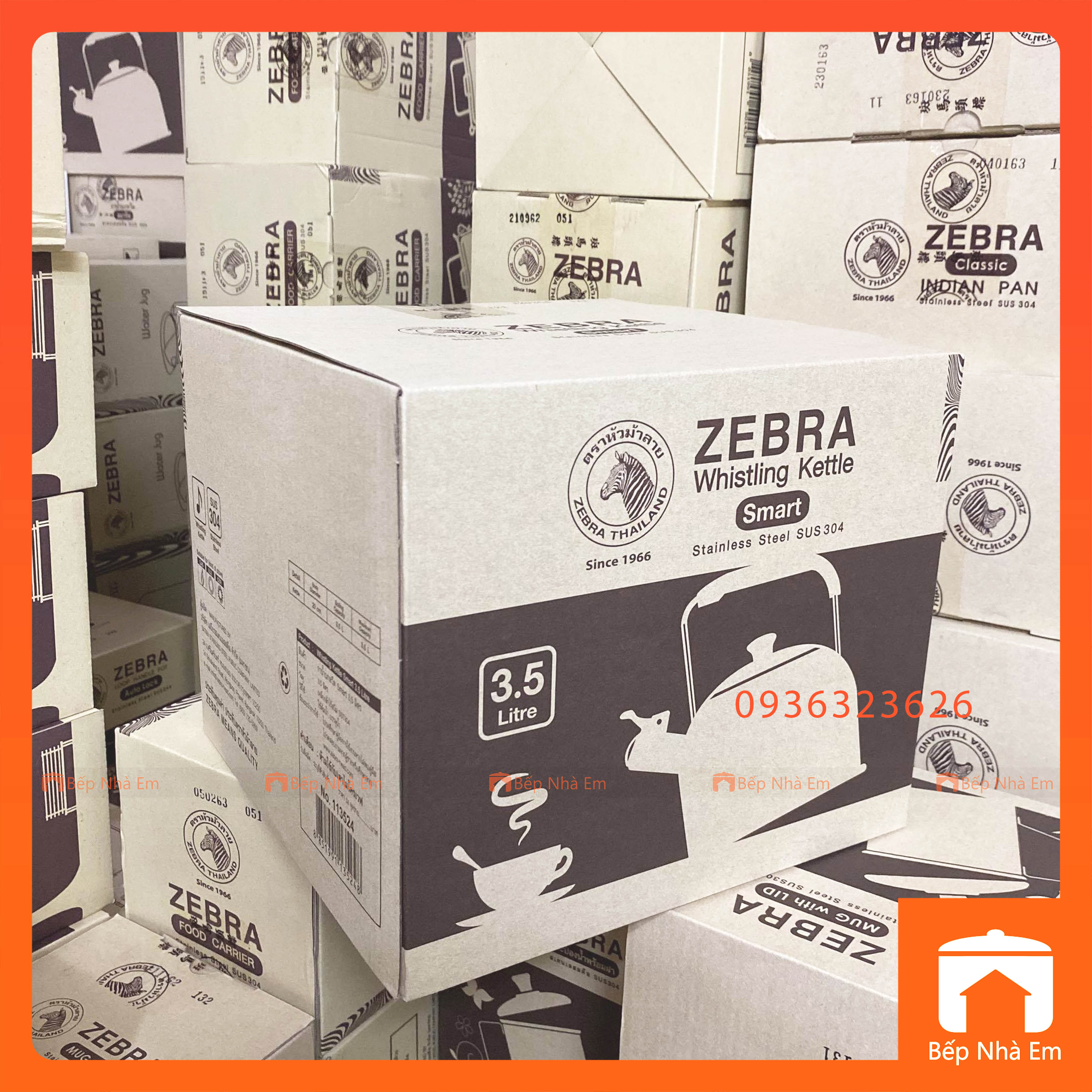 Ấm Đun Nước ZEBRA Vòi Ngắn 3.5L - 5L - 6L (Inox 304) - Hàng Nhập Khẩu Thái Lan