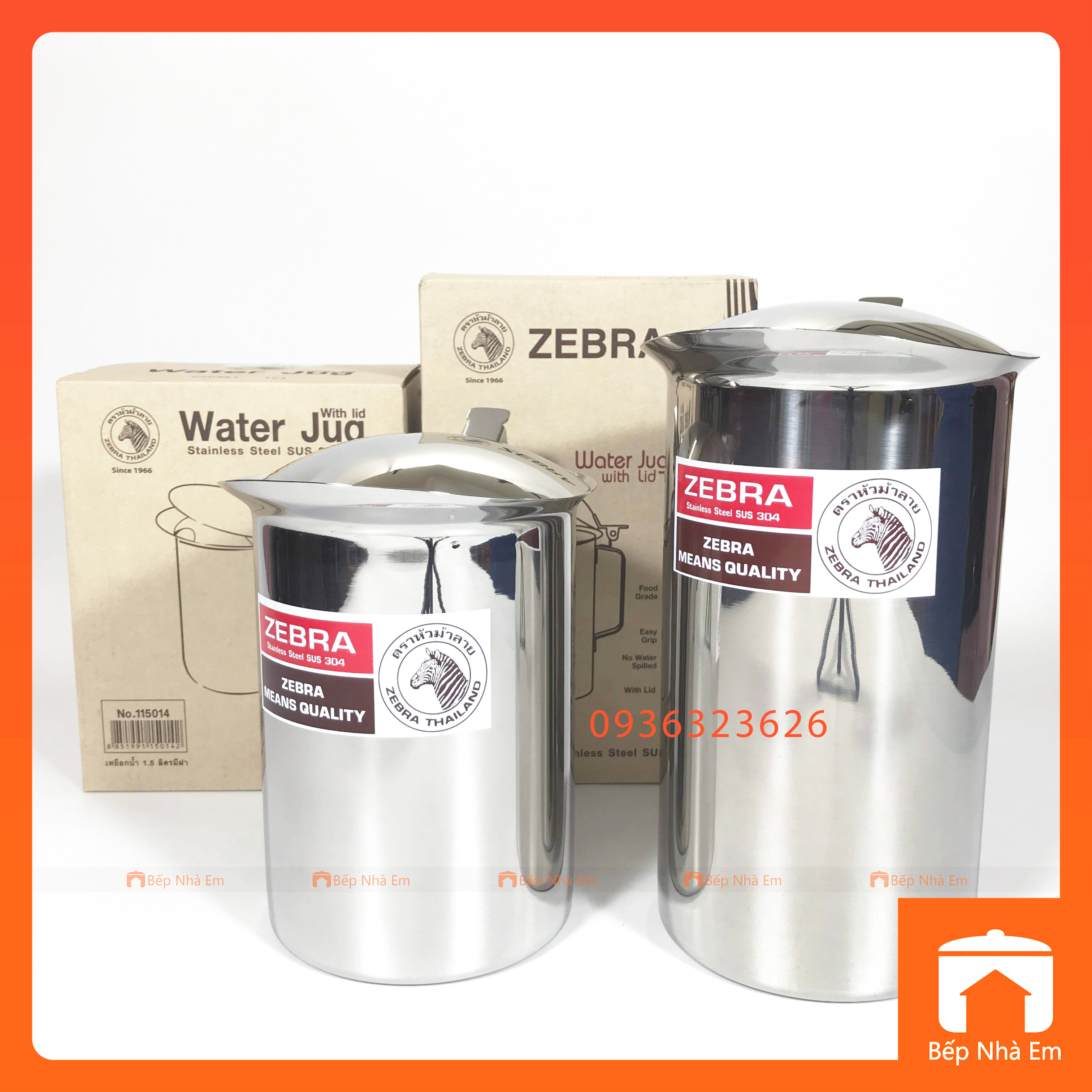 Ca Rót Nước Inox 304 ZEBRA Có Nắp 1.5L và 1.9L Cao Cấp  - 115014_115012 - Hàng Nhập Khẩu Thái Lan