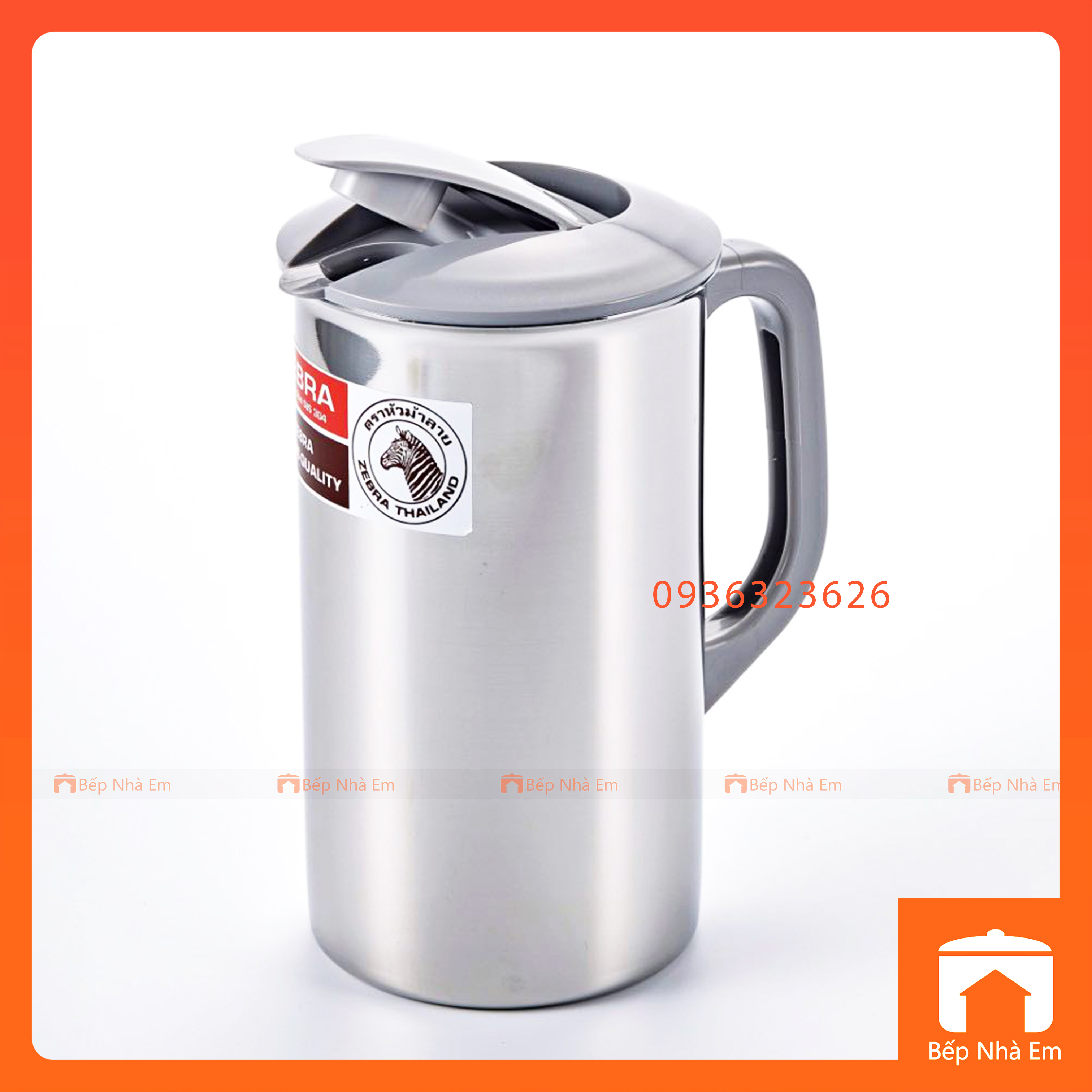 Ca Rót Nước Inox 304 ZEBRA Nắp Nhựa An Toàn 1.9L Cao Cấp - 115028 - Hàng Nhập Khẩu Thái Lan