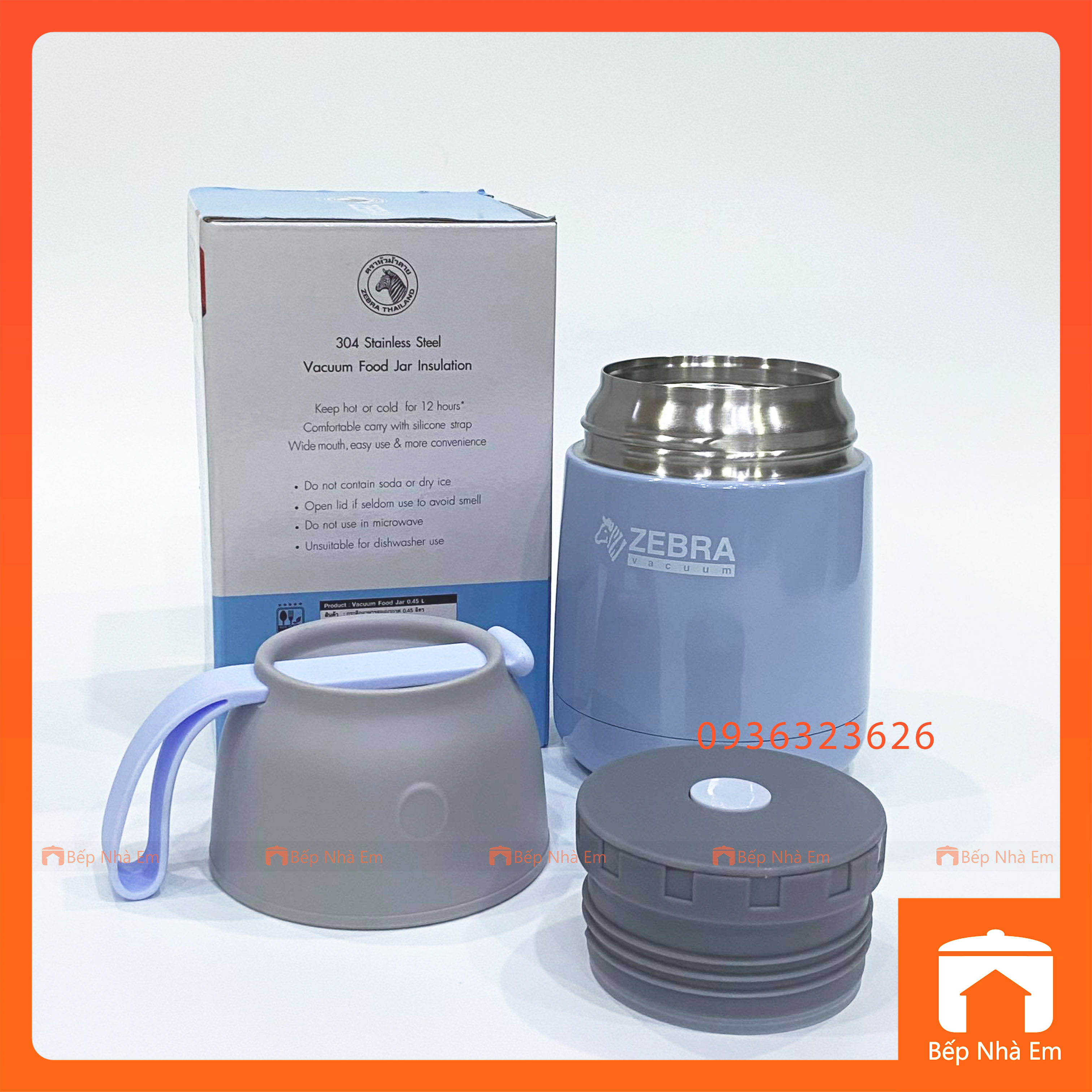 Camen - Bình Ủ Cháo ZEBRA  0.45L (Inox 304) - 123005 - Hàng Nhập Khẩu Thái Lan