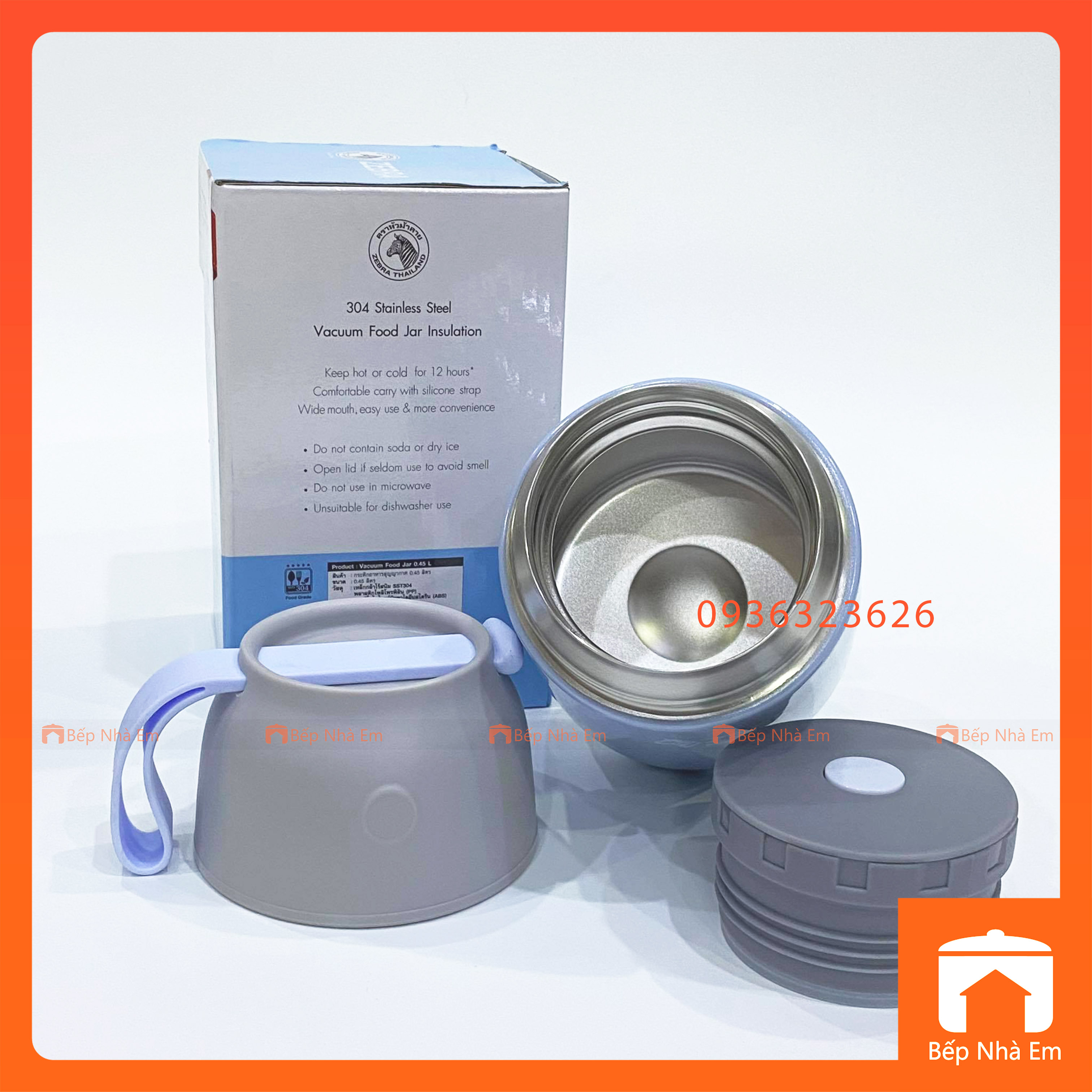 Camen - Bình Ủ Cháo ZEBRA  0.45L (Inox 304) - 123005 - Hàng Nhập Khẩu Thái Lan