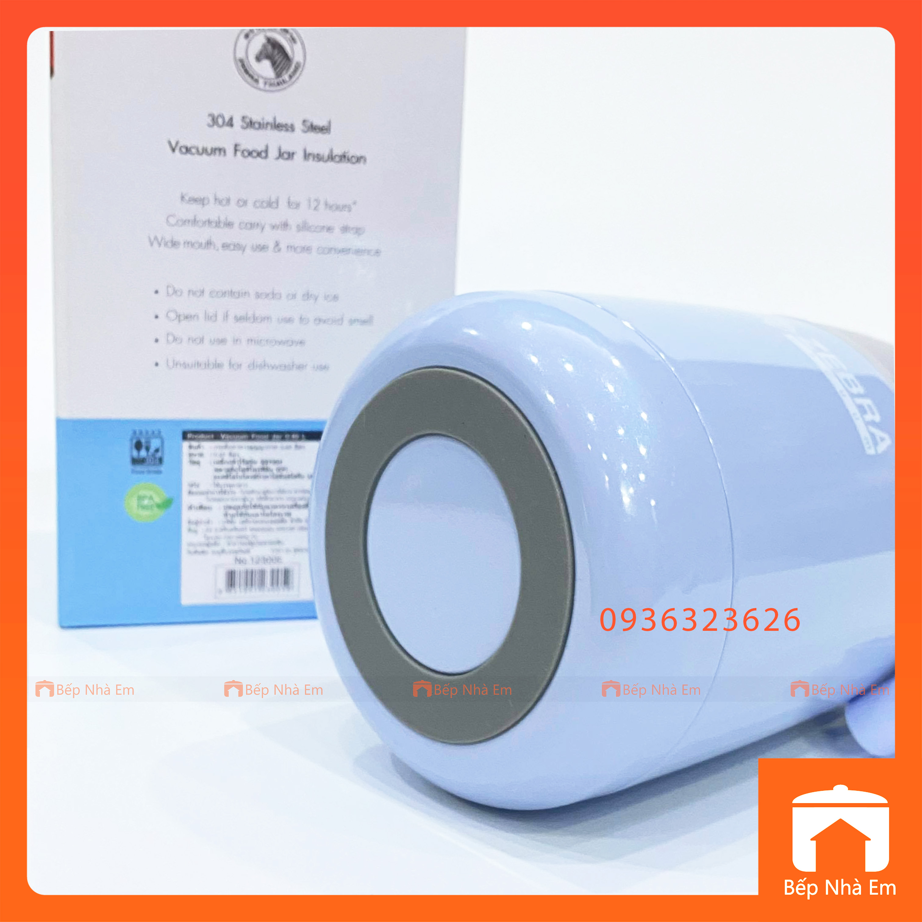 Camen - Bình Ủ Cháo ZEBRA  0.45L (Inox 304) - 123005 - Hàng Nhập Khẩu Thái Lan