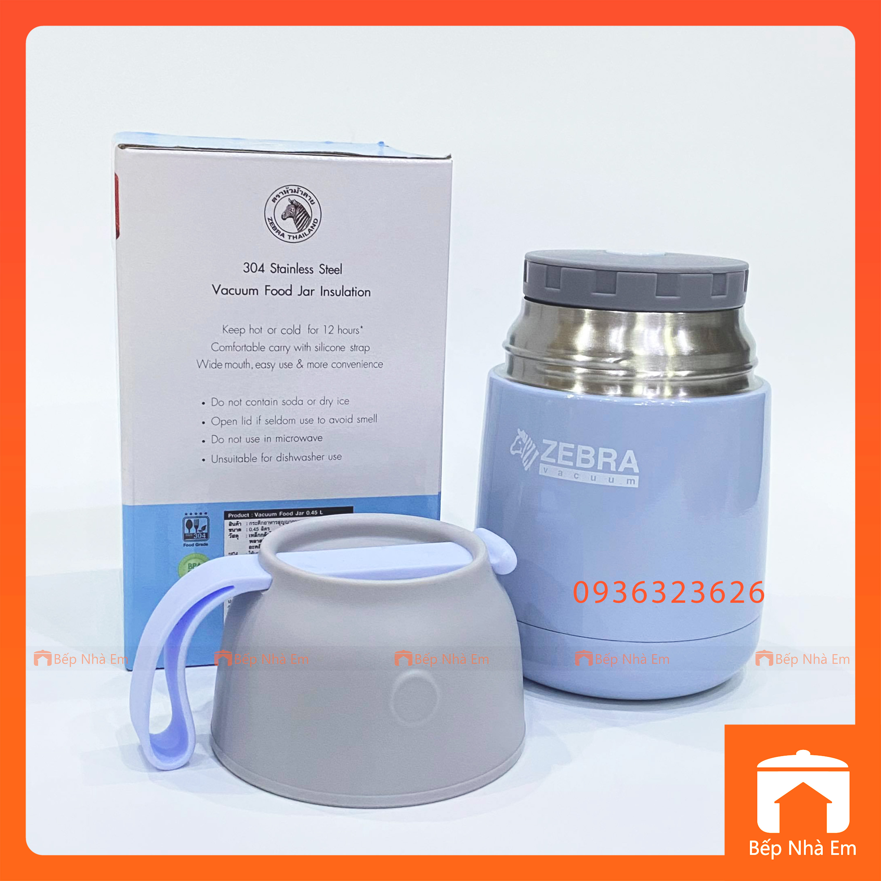 Camen - Bình Ủ Cháo ZEBRA  0.45L (Inox 304) - 123005 - Hàng Nhập Khẩu Thái Lan