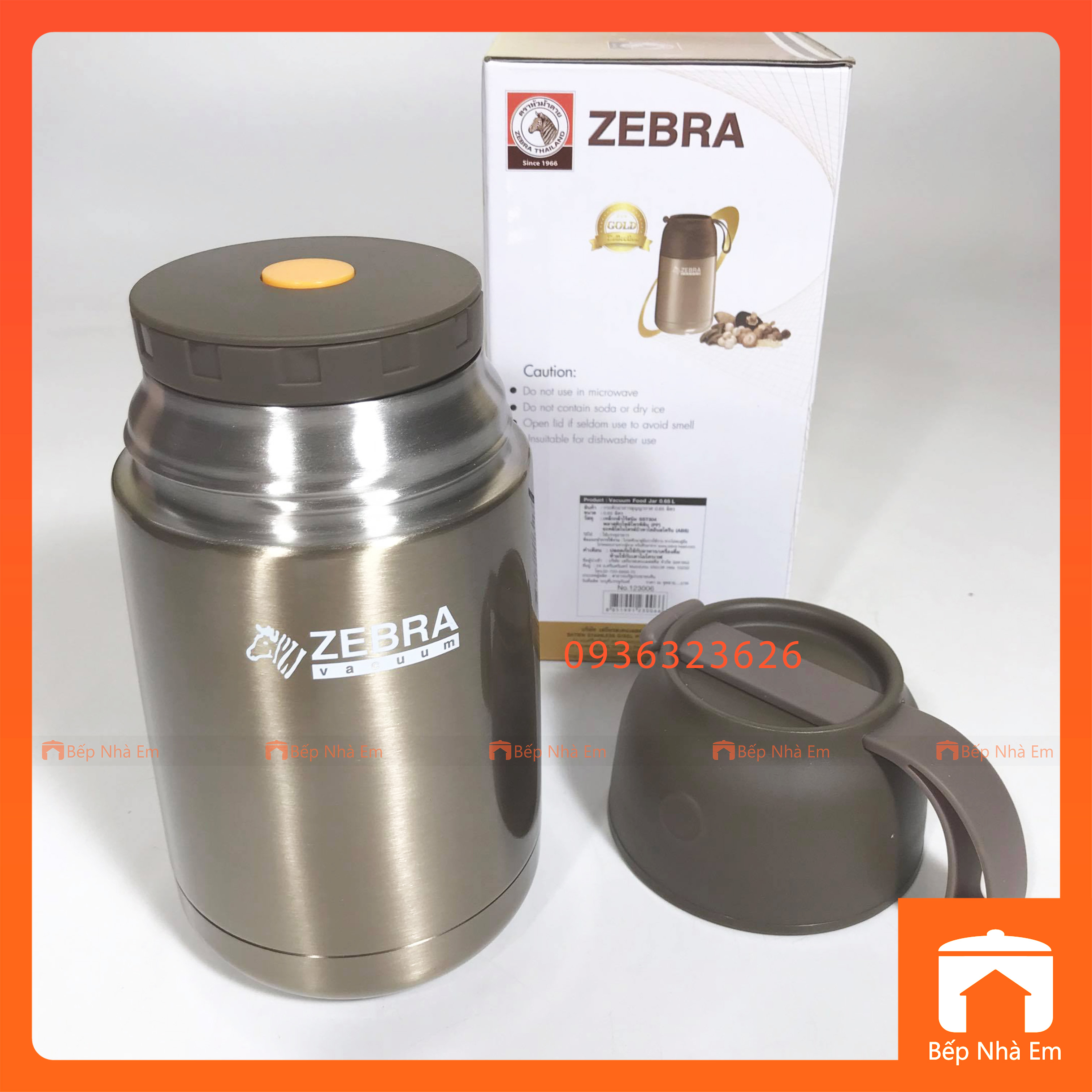Camen - Bình Ủ Cháo ZEBRA Vaccum 0.65L (Inox 304) - 123006 -Hàng Nhập Khẩu Thái Lan