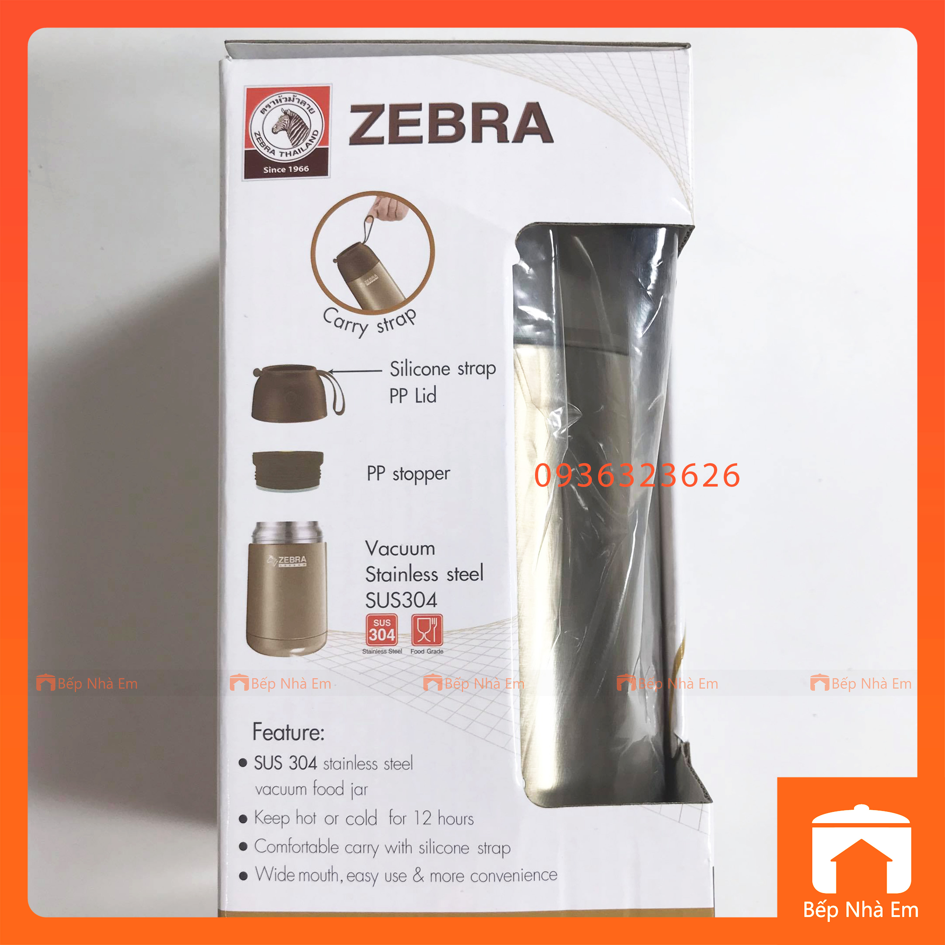 Camen - Bình Ủ Cháo ZEBRA Vaccum 0.65L (Inox 304) - 123006 -Hàng Nhập Khẩu Thái Lan