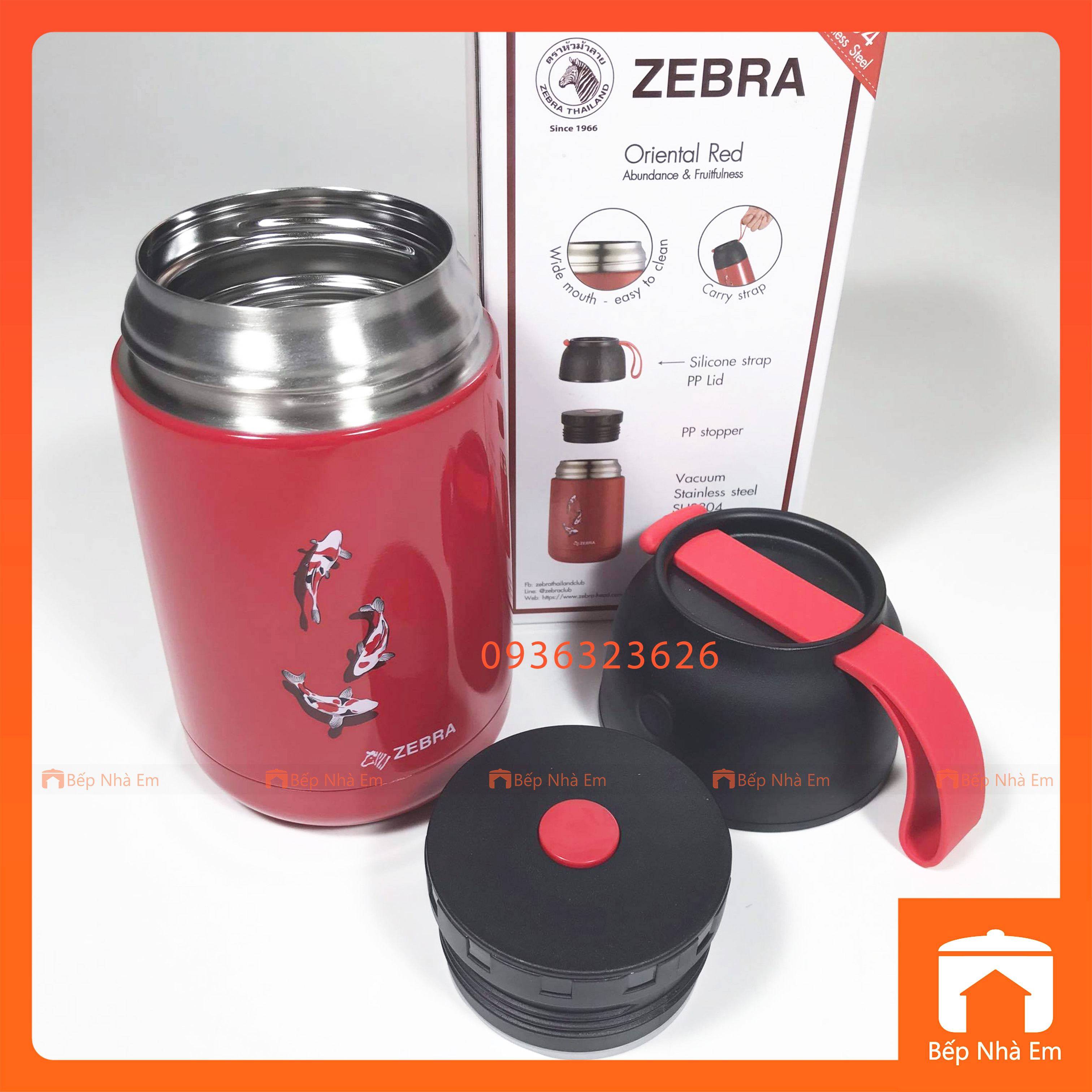 Camen - Bình Ủ Cháo ZEBRA Kim Ngư 0.65L (Inox 304) - 123007 - Hàng Nhập Khẩu Thái Lan