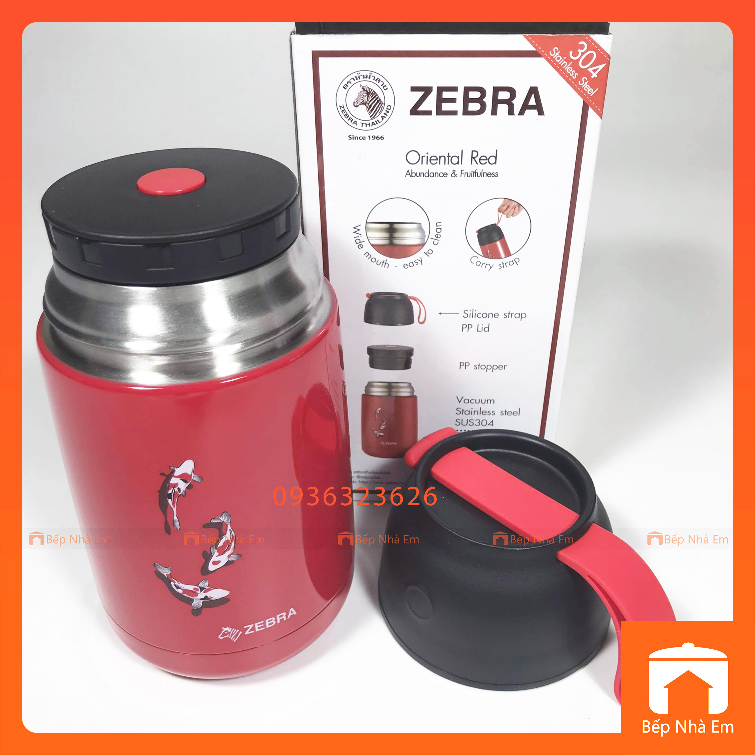 Camen - Bình Ủ Cháo ZEBRA Kim Ngư 0.65L (Inox 304) - 123007 - Hàng Nhập Khẩu Thái Lan