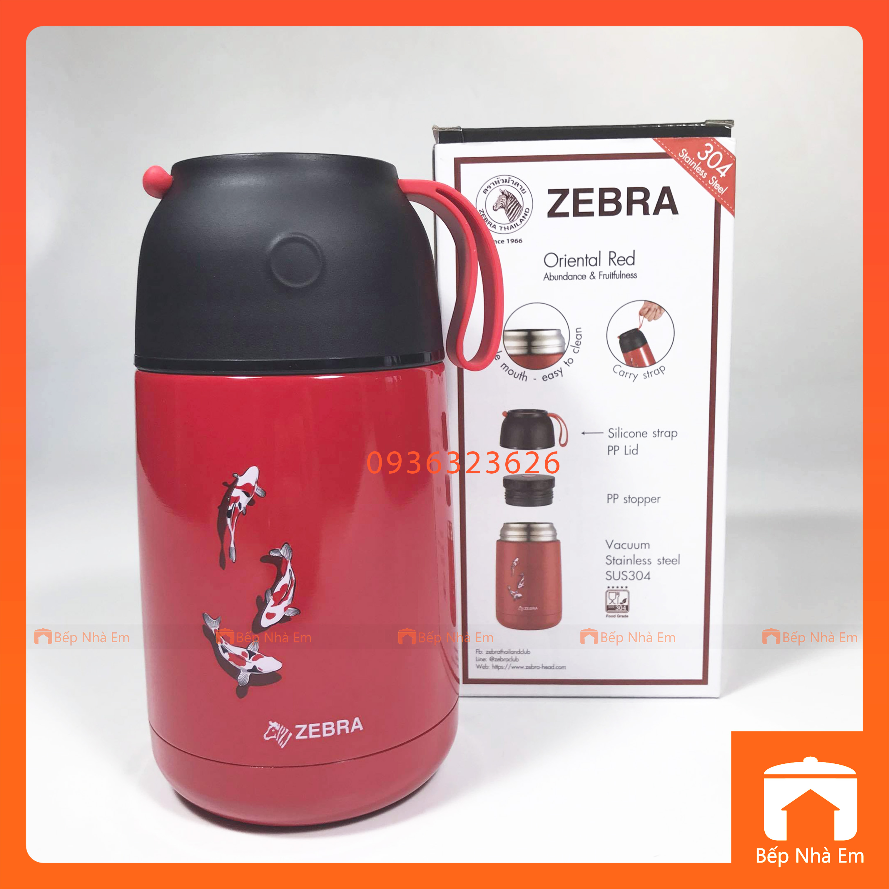 Camen - Bình Ủ Cháo ZEBRA Kim Ngư 0.65L (Inox 304) - 123007 - Hàng Nhập Khẩu Thái Lan