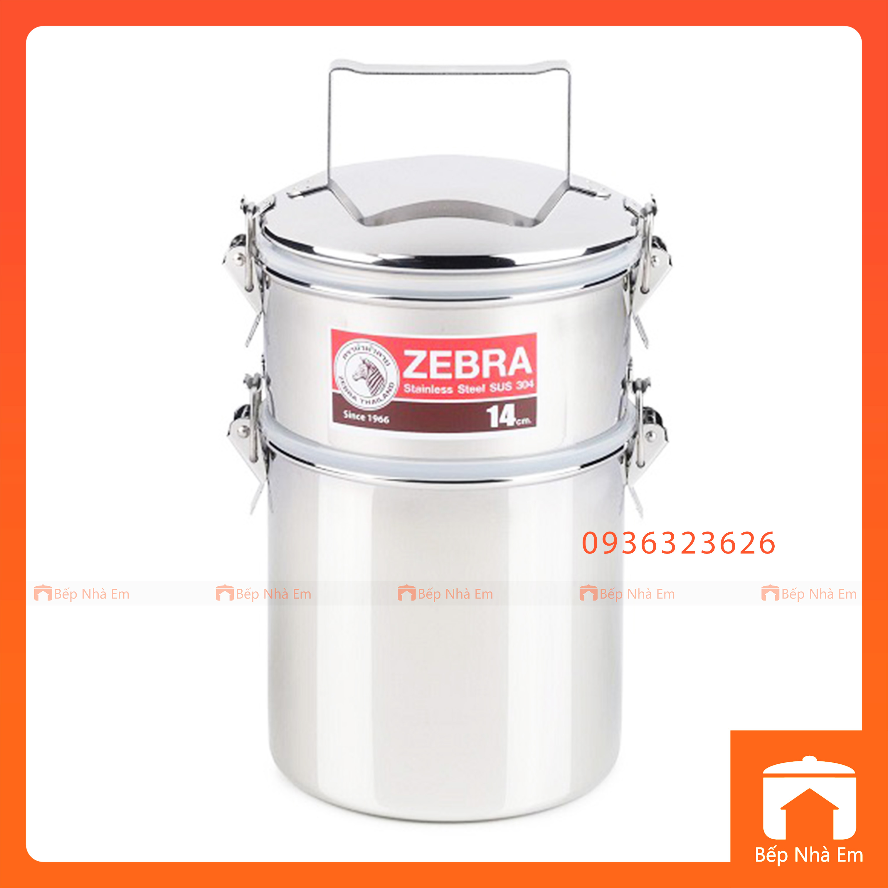 Camen Inox 304 ZEBRA 14cm x 2 Ngăn Nắp Nhựa Chống Tràn Tiện Dụng 150255 - Hàng Nhập Khẩu Thái Lan