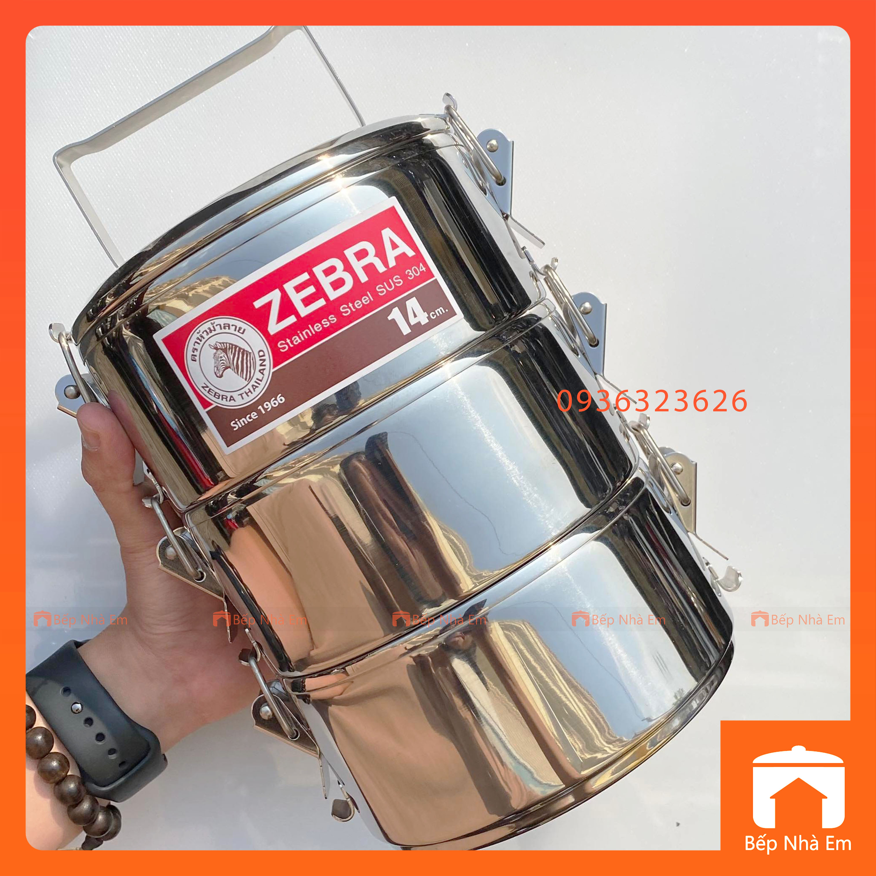 Camen Inox 304 ZEBRA 14cm x 3 Ngăn Khóa Rời Tiện Dụng  150273 - Hàng Nhập Khẩu Thái Lan