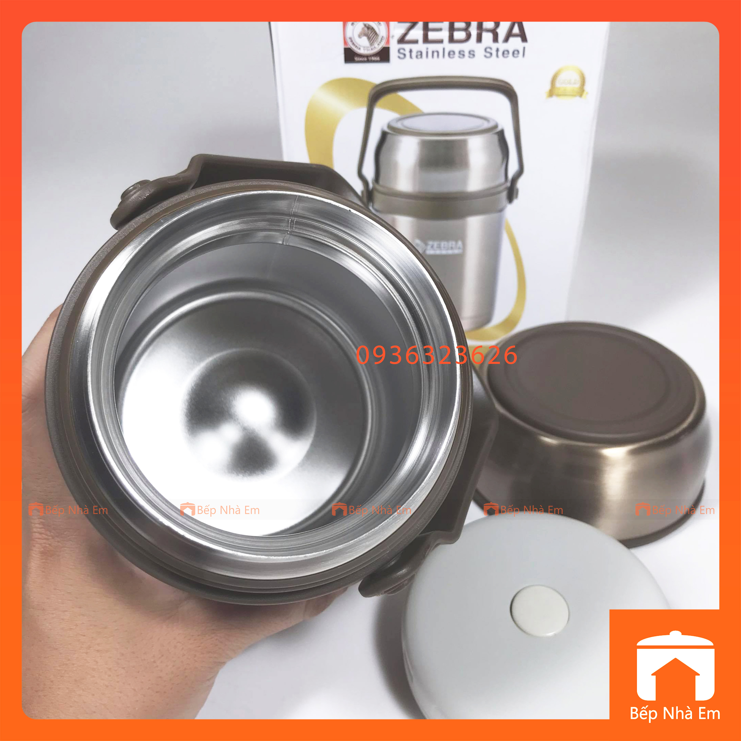 Camen - Bình Ủ Cháo Inox 304 ZEBRA Picnic 1L Vàng Đồng  - 152435 - Hàng Nhập Khẩu Thái Lan