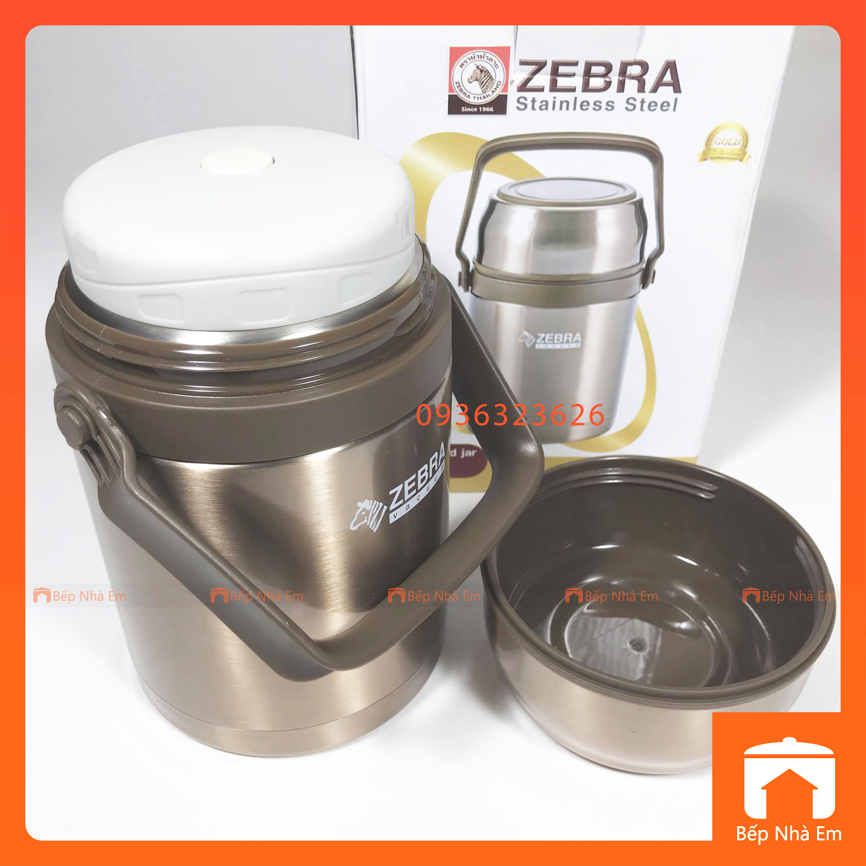 Camen - Bình Ủ Cháo Inox 304 ZEBRA Picnic 1L Vàng Đồng  - 152435 - Hàng Nhập Khẩu Thái Lan
