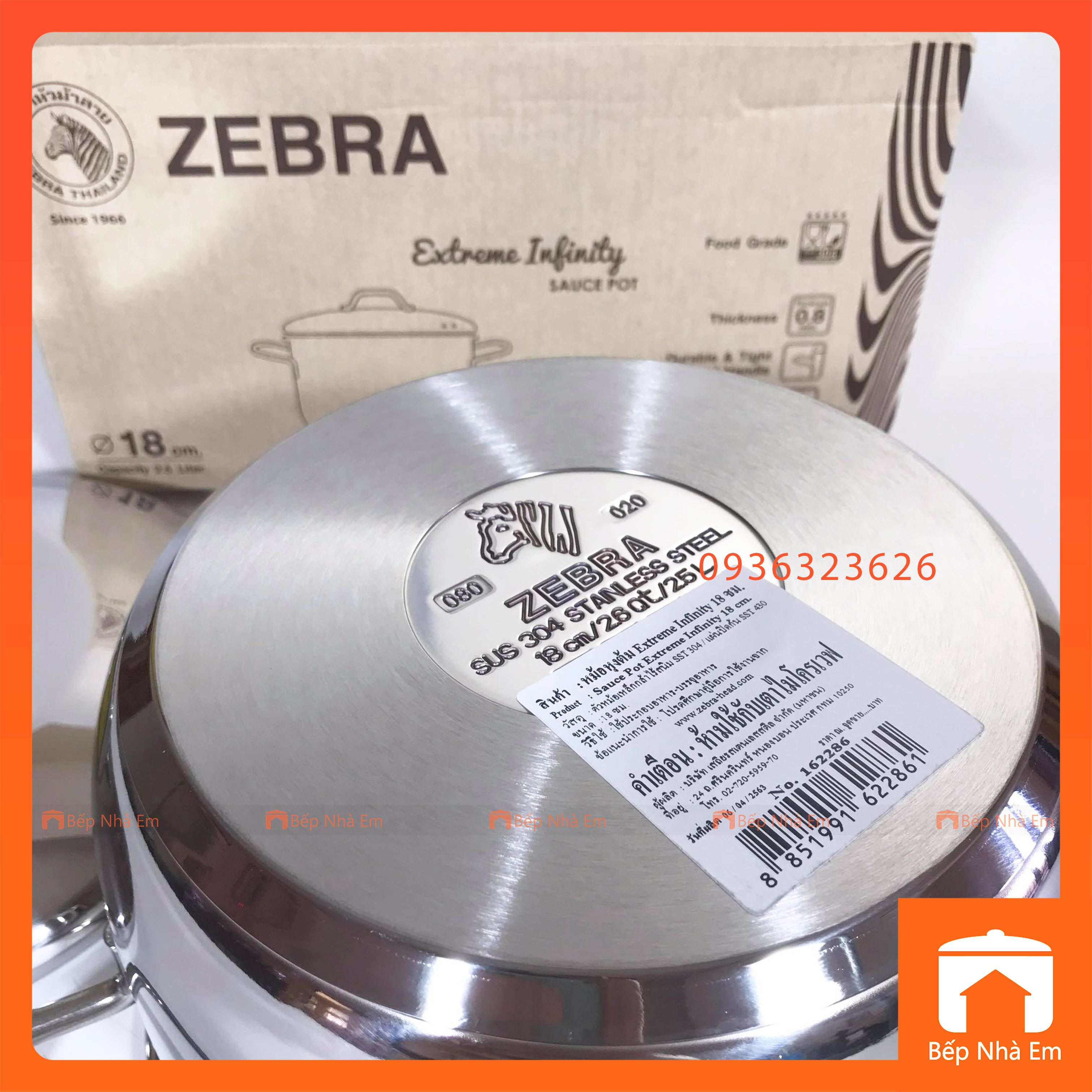 Nồi ZEBRA 3 Đáy Extreme Infinity 18cm 2.5L (Inox 304) - 162286 - Hàng Nhập Khẩu Thái Lan