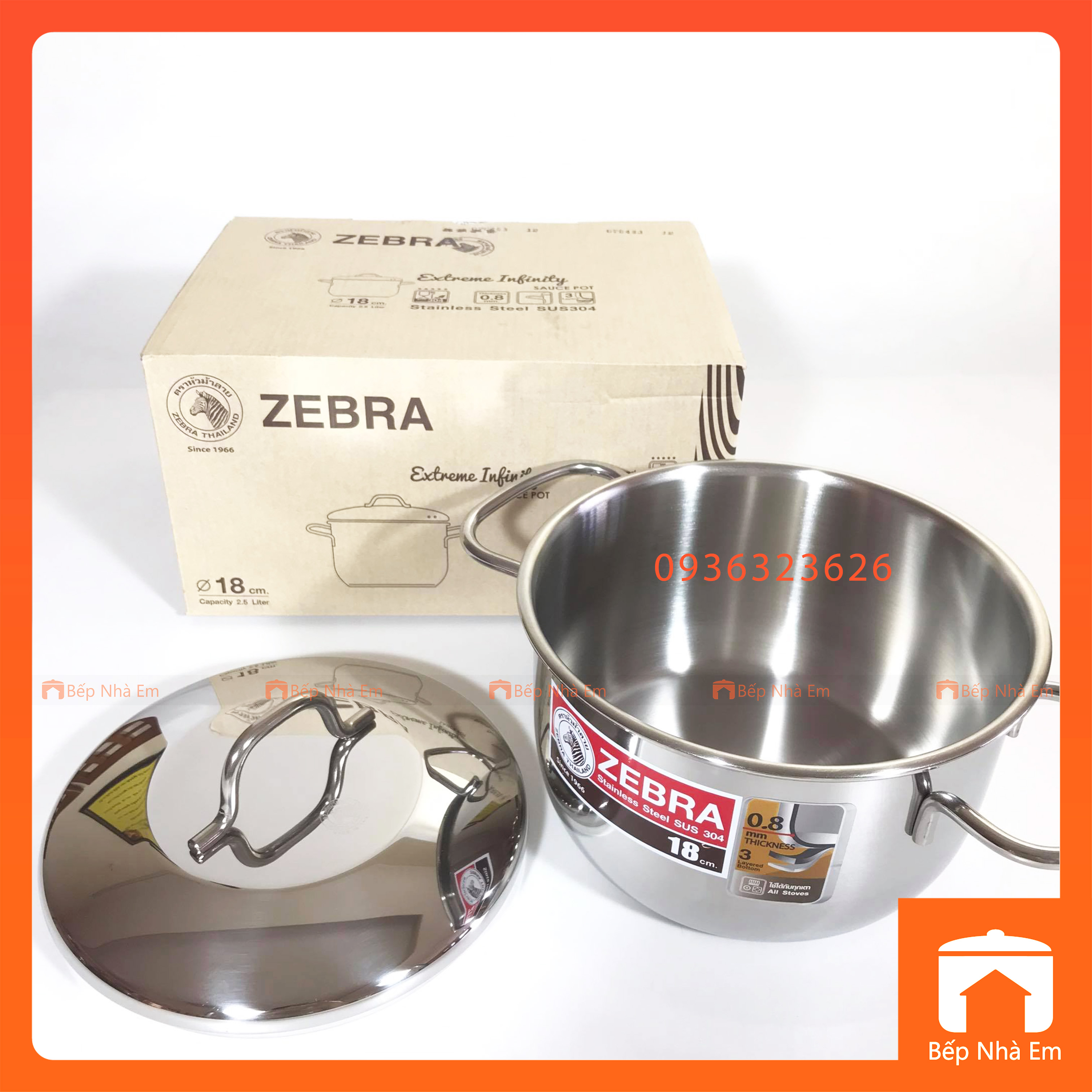 Nồi ZEBRA 3 Đáy Extreme Infinity 18cm 2.5L (Inox 304) - 162286 - Hàng Nhập Khẩu Thái Lan