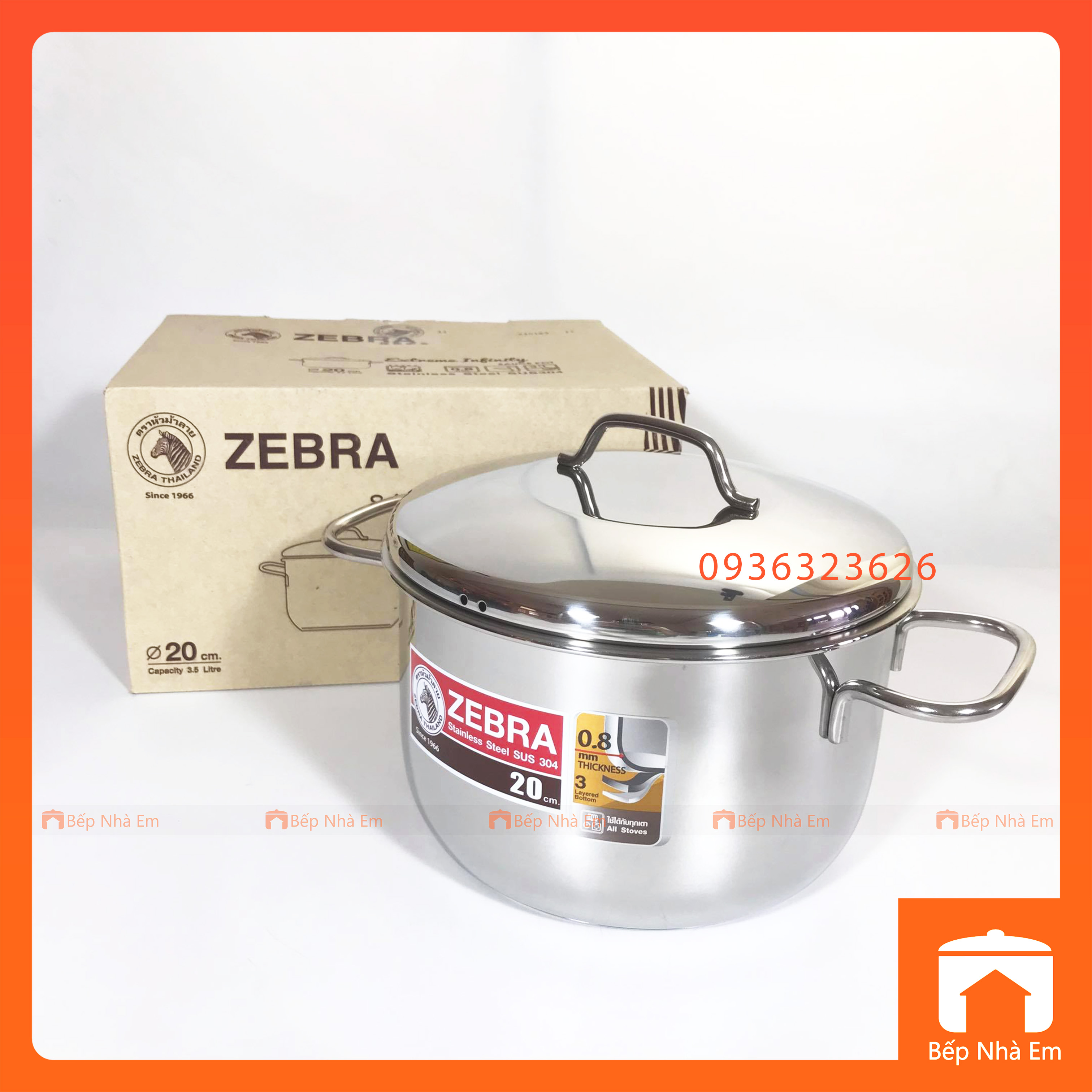 Nồi ZEBRA 3 Đáy Extreme Infinity 20cm 3.5L (Inox 304) - 162287 - Hàng Nhập Khẩu Thái Lan