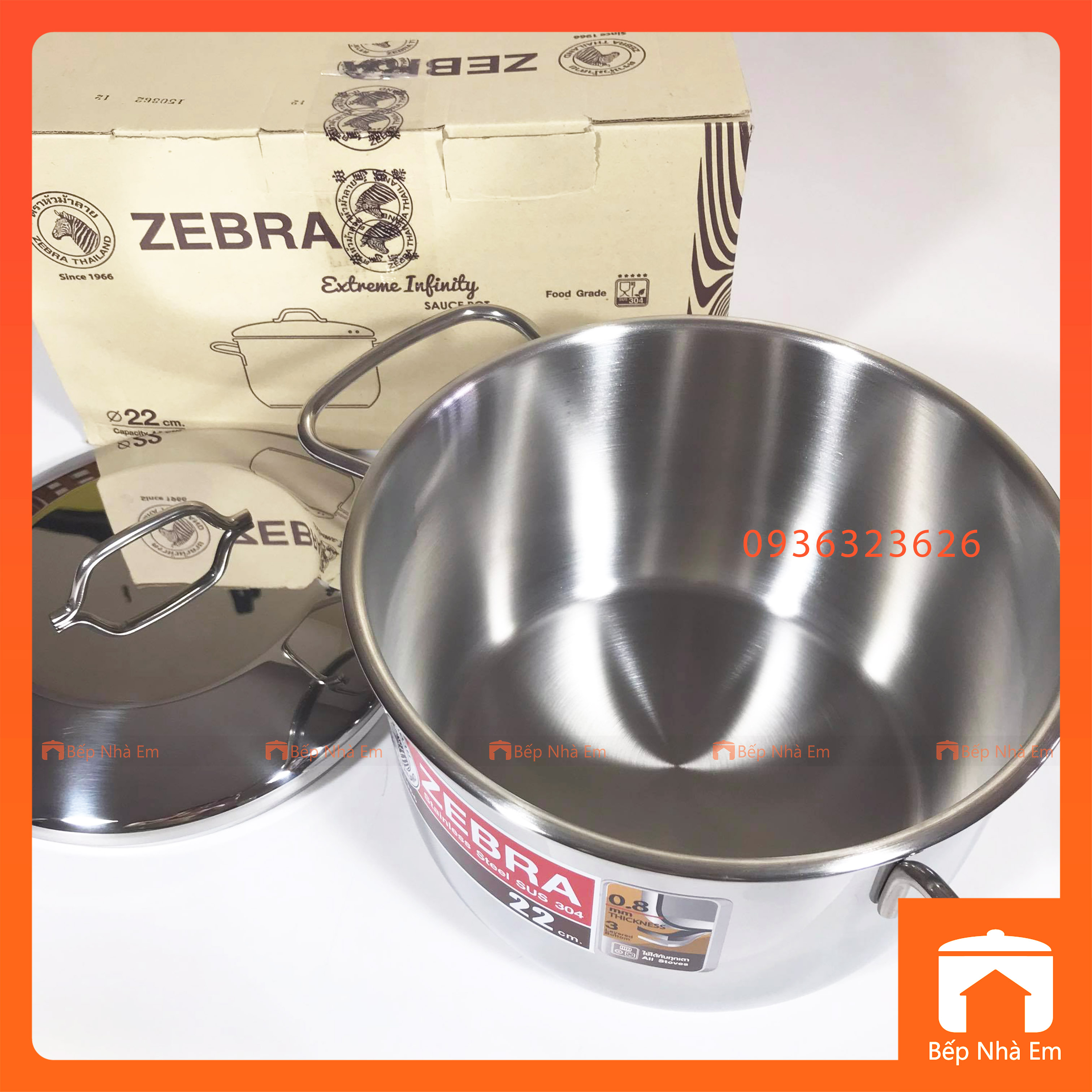 Nồi ZEBRA 3 Đáy Extreme Infinity 22cm 4.5L (Inox 304) - 162288 - Hàng Nhập Khẩu Thái Lan