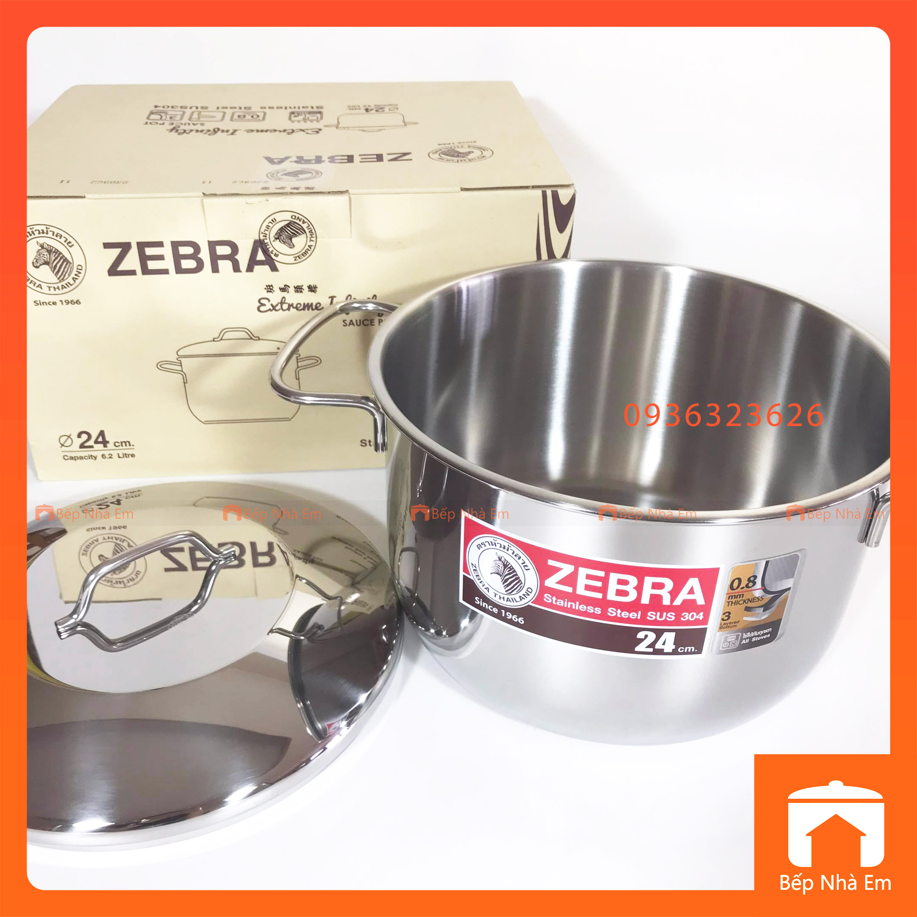Nồi ZEBRA 3 Đáy Extreme Infinity 24cm 6.2 (Inox 304) - 162289 - Hàng Nhập Khẩu Thái Lan