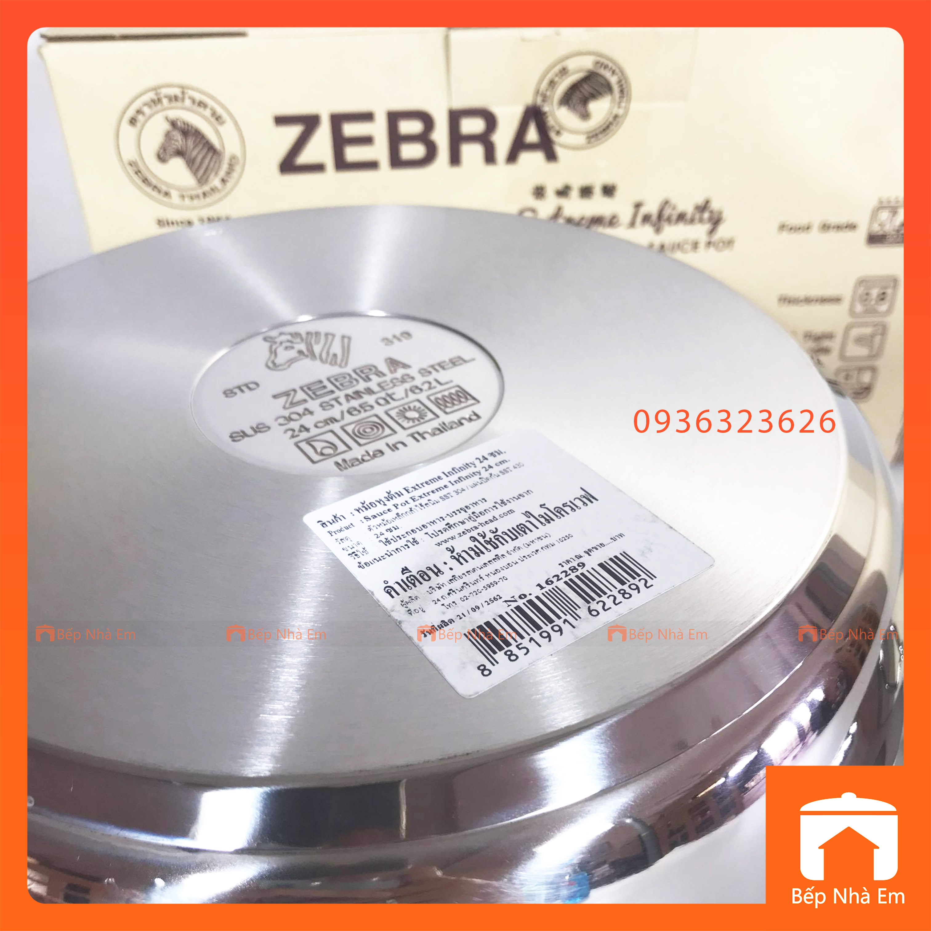 Nồi ZEBRA 3 Đáy Extreme Infinity 24cm 6.2 (Inox 304) - 162289 - Hàng Nhập Khẩu Thái Lan