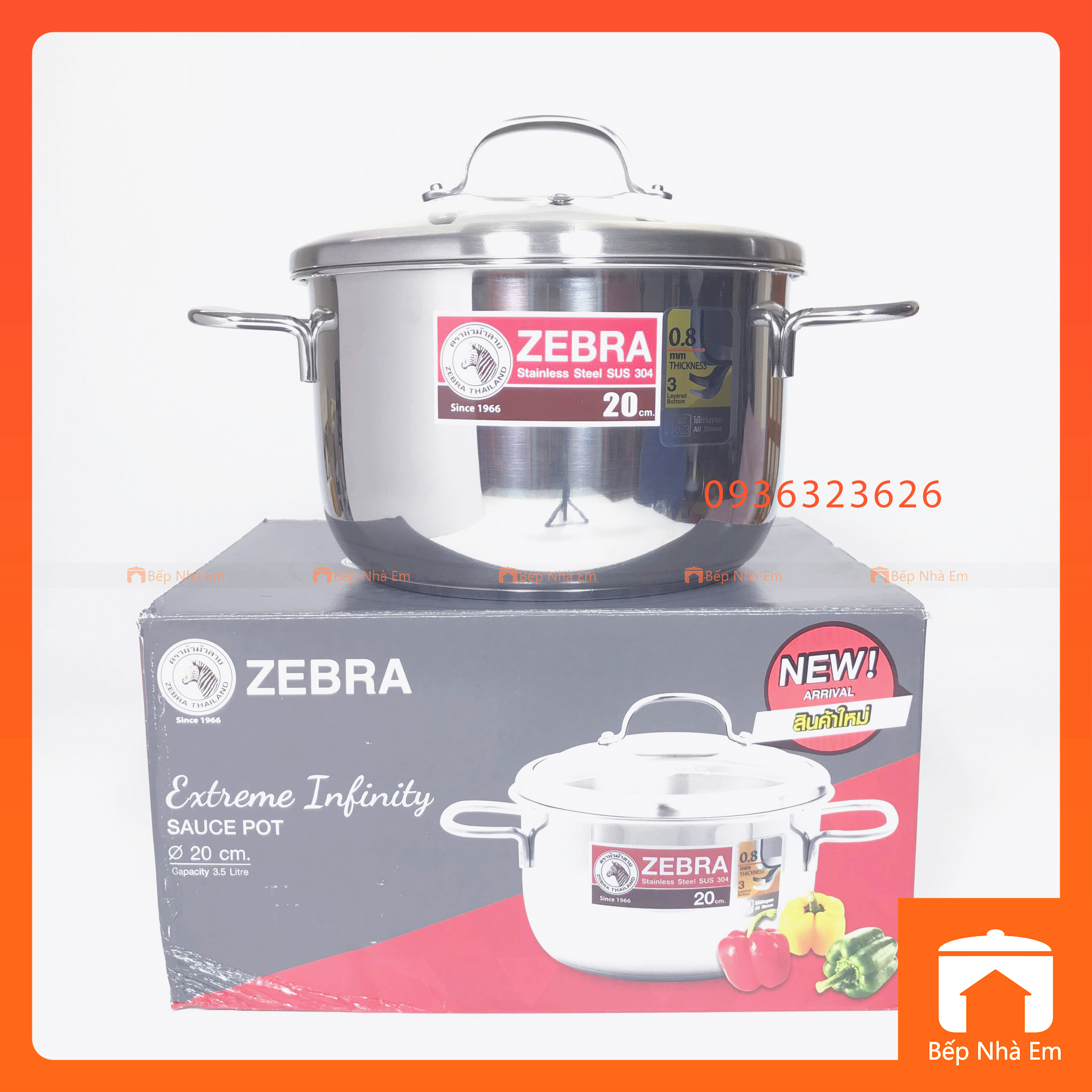Nồi ZEBRA 3 Đáy Extreme Infinity 20cm 3.5L Nắp Kính (Inox 304) - 162296 - Hàng Nhập Khẩu Thái Lan