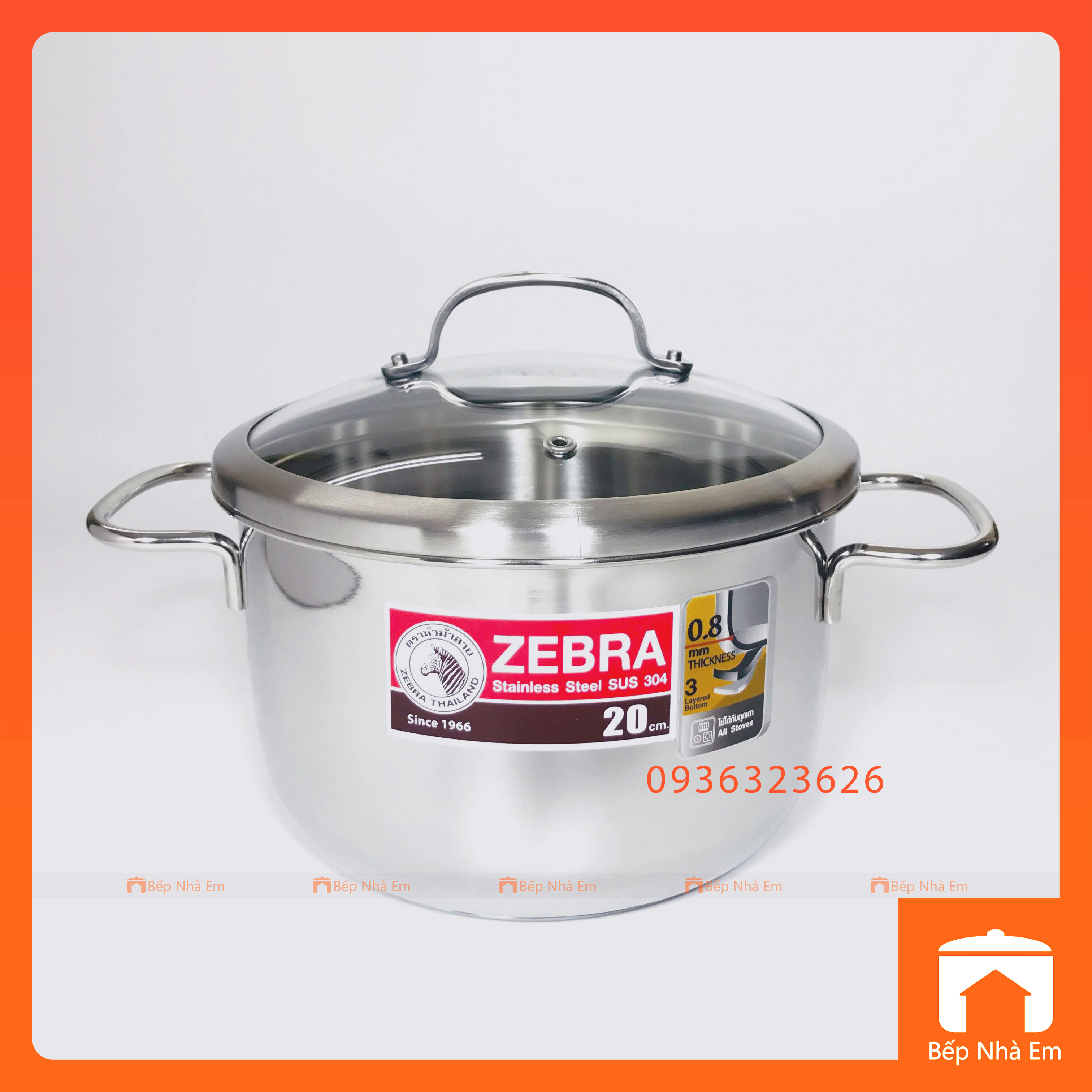 Nồi ZEBRA 3 Đáy Extreme Infinity 20cm 3.5L Nắp Kính (Inox 304) - 162296 - Hàng Nhập Khẩu Thái Lan