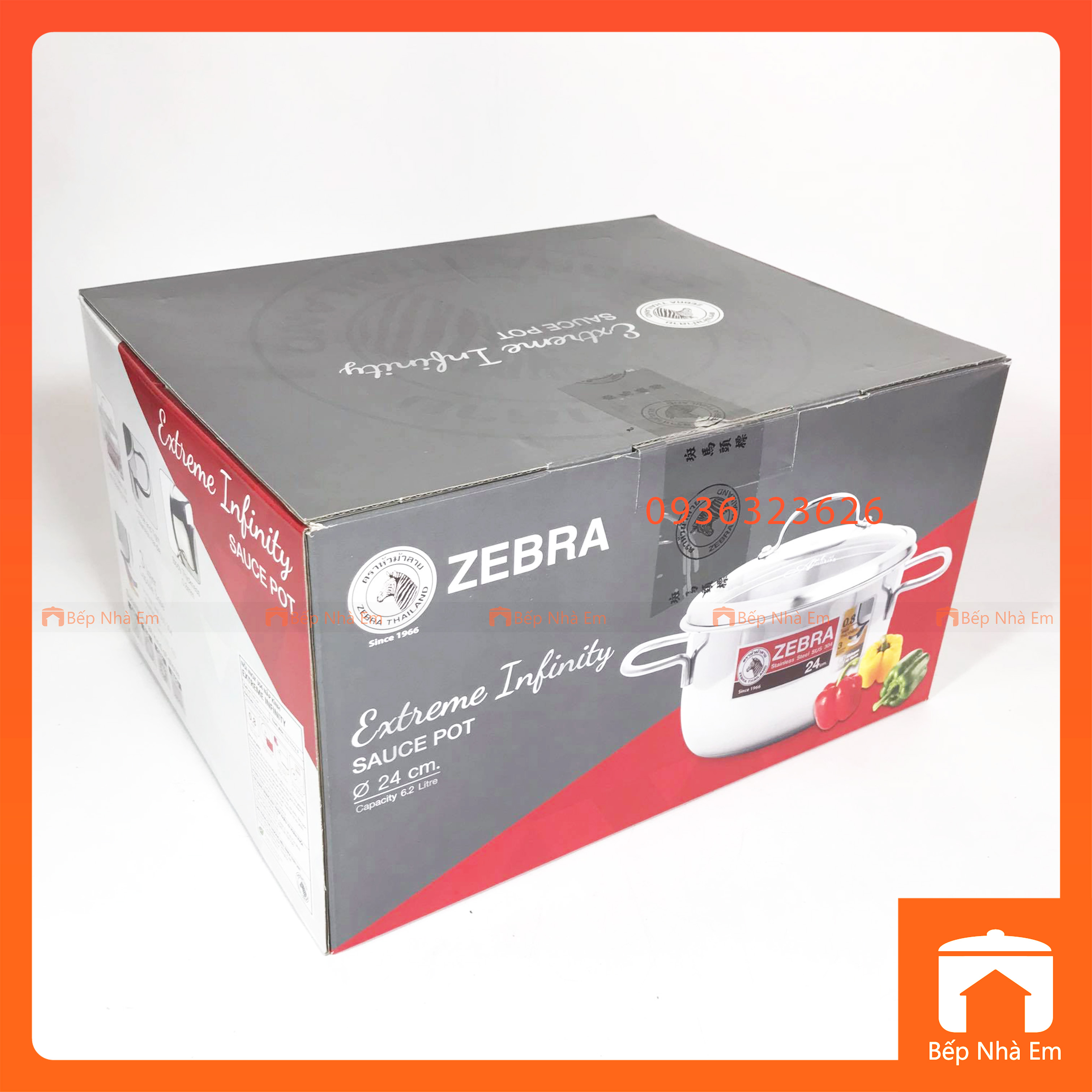 Nồi ZEBRA 3 Đáy Extreme Infinity 24cm 6.2L Nắp Kính (Inox 304) - 162298 - Hàng Nhập Khẩu Thái Lan