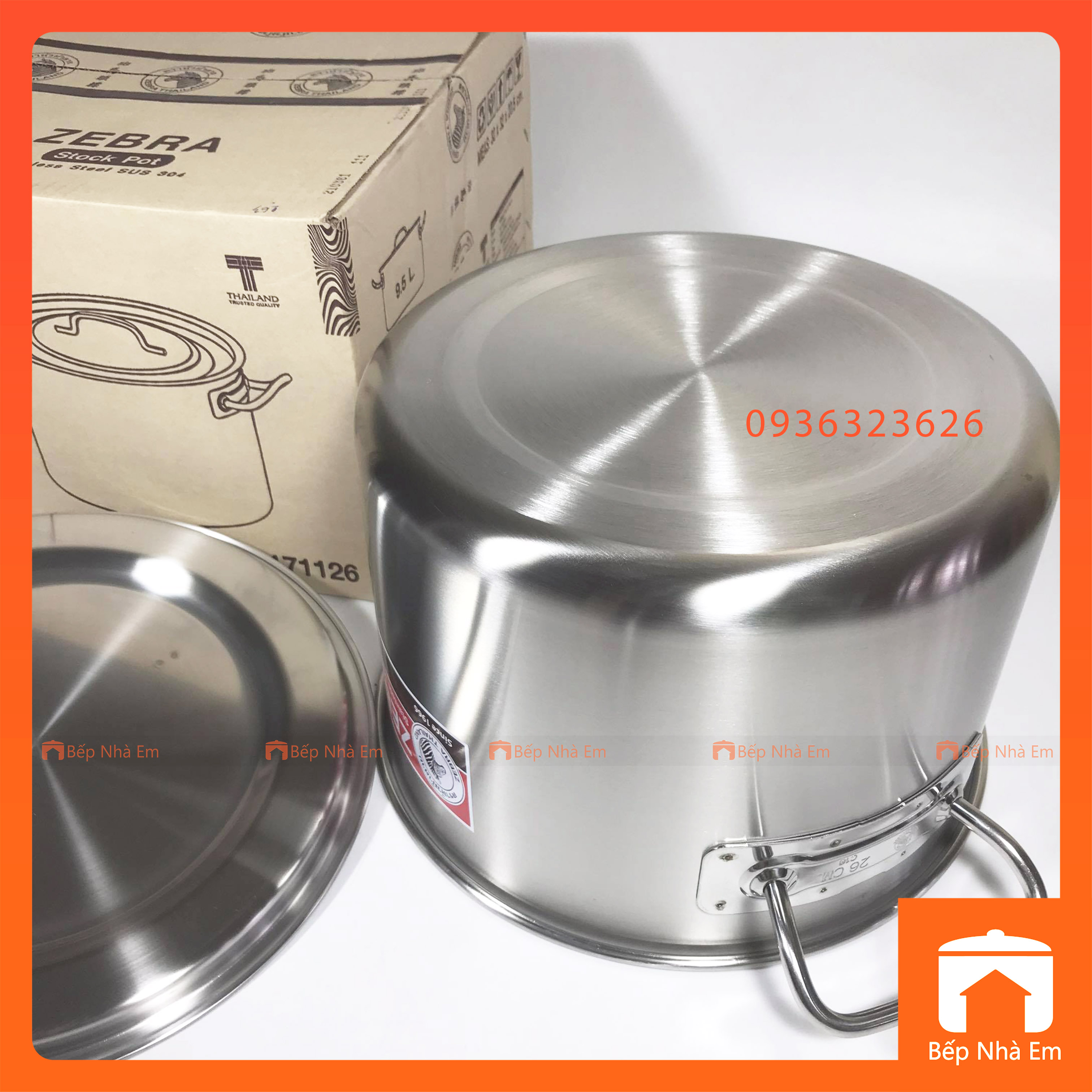 Nồi Hầm Zebra Thấp Inox 304 Nguyên Khối 26cm (171126) - 28cm (171128) - Hàng Nhập Khẩu Thái Lan