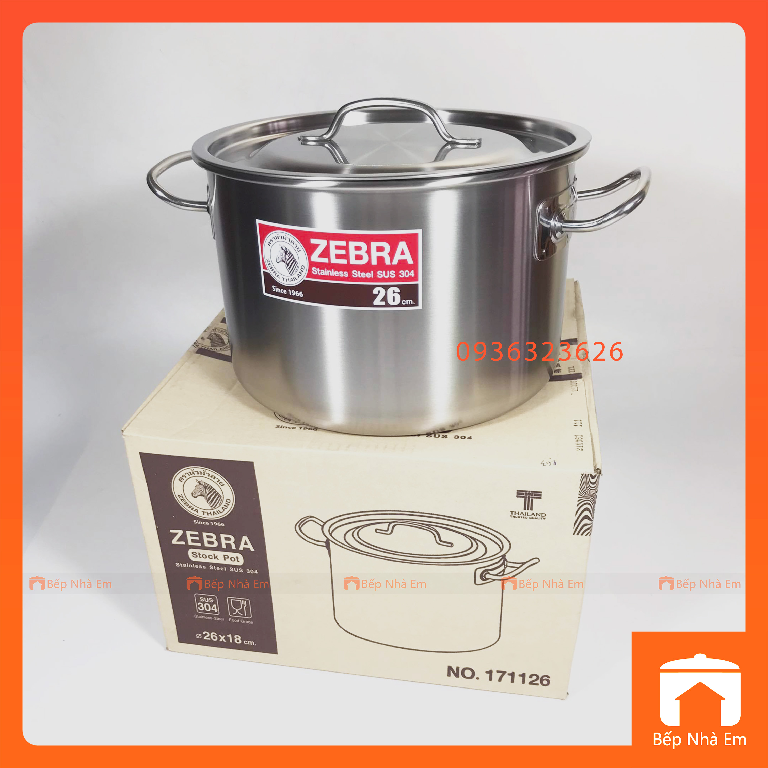 Nồi Hầm Zebra Thấp Inox 304 Nguyên Khối 26cm (171126) - 28cm (171128) - Hàng Nhập Khẩu Thái Lan