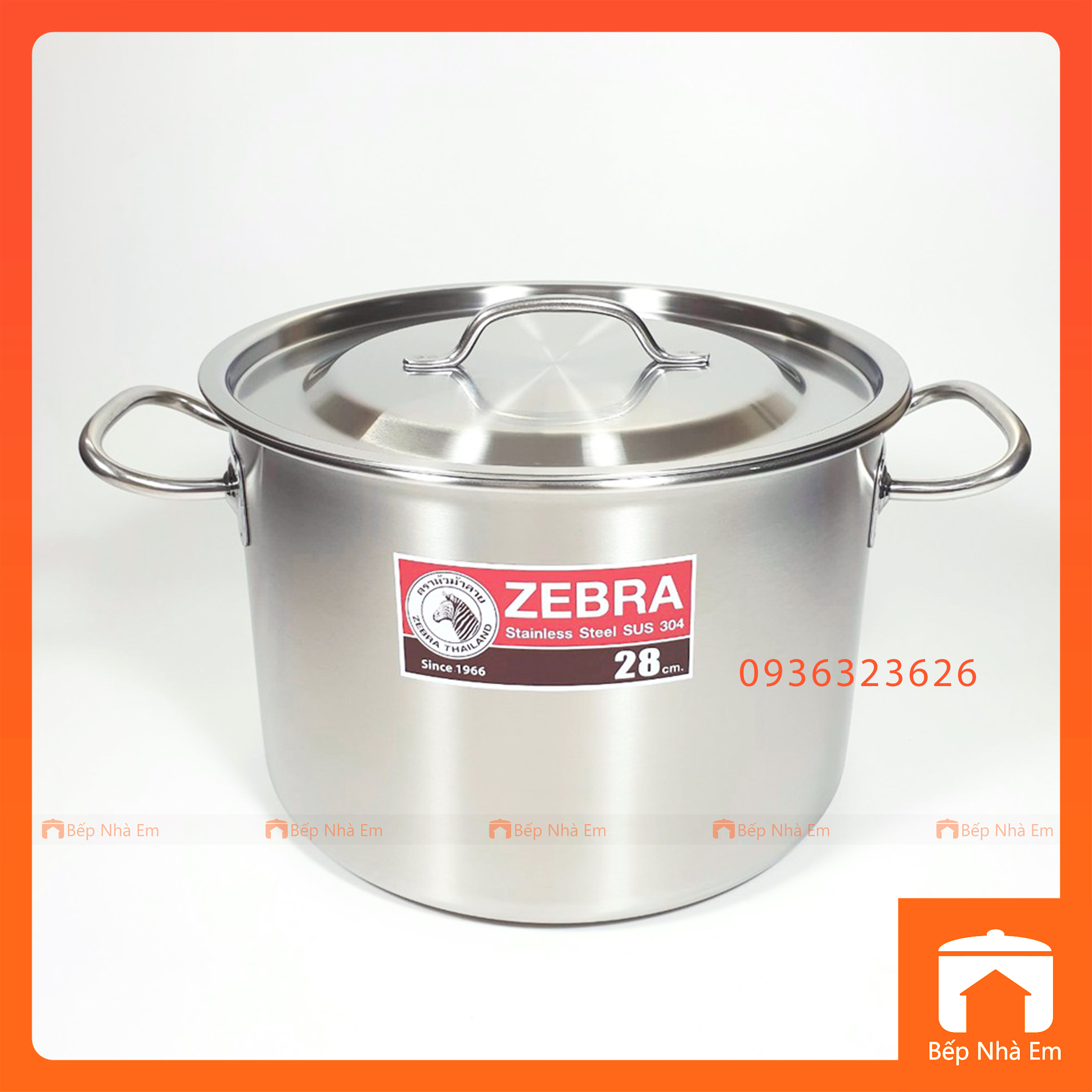 Nồi Hầm Zebra Thấp Inox 304 Nguyên Khối 26cm (171126) - 28cm (171128) - Hàng Nhập Khẩu Thái Lan