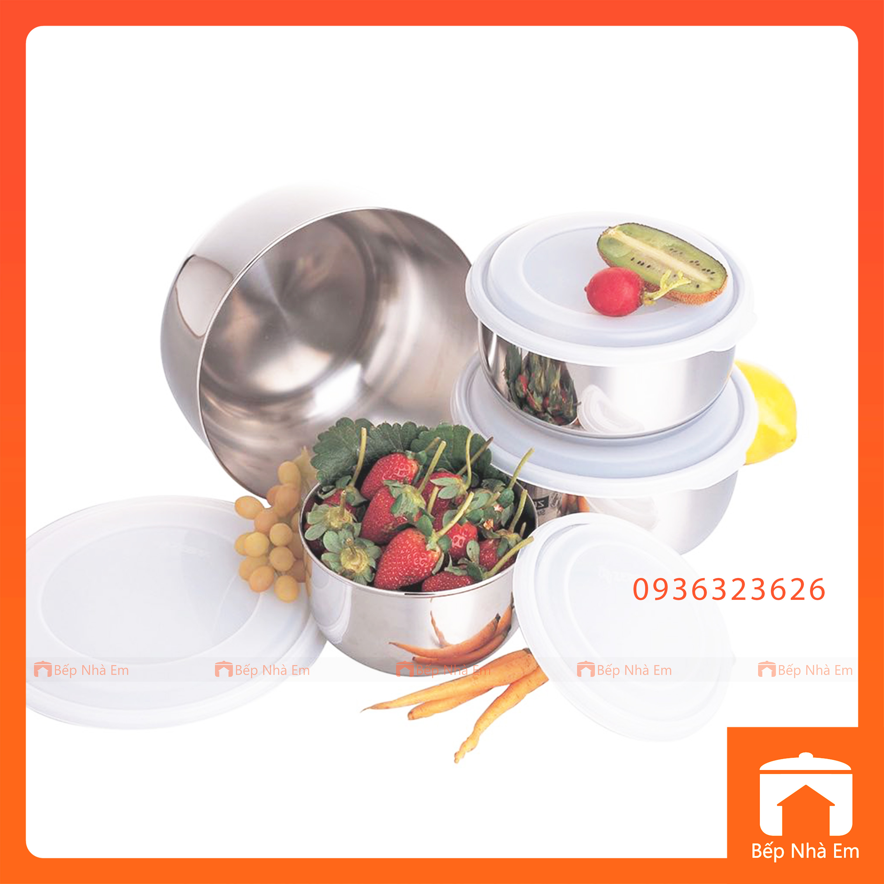 Bộ 4 Thố ZEBRA Inox 304 Có Nắp Nhựa 12 14 16 18cm - Hàng Nhập Khẩu Chính Hãng