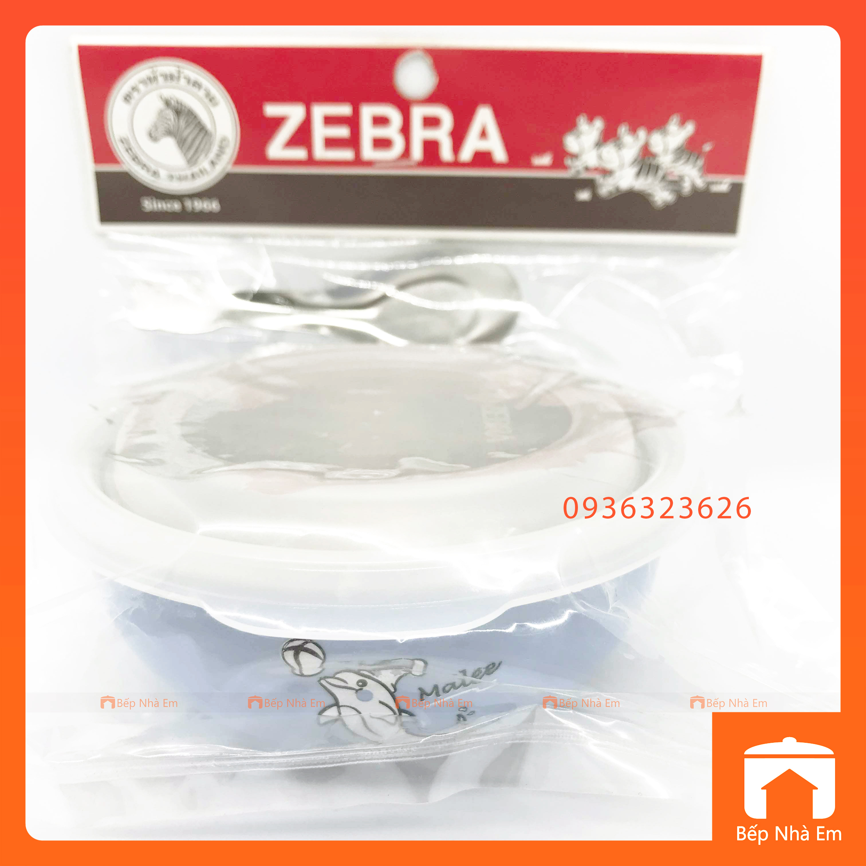 Bộ Chén Trẻ Em ZEBRA Kiddy 2 Lớp Inox 304 Nắp Nhựa và Muỗng - Hàng Nhâp Khẩu Thái Lan