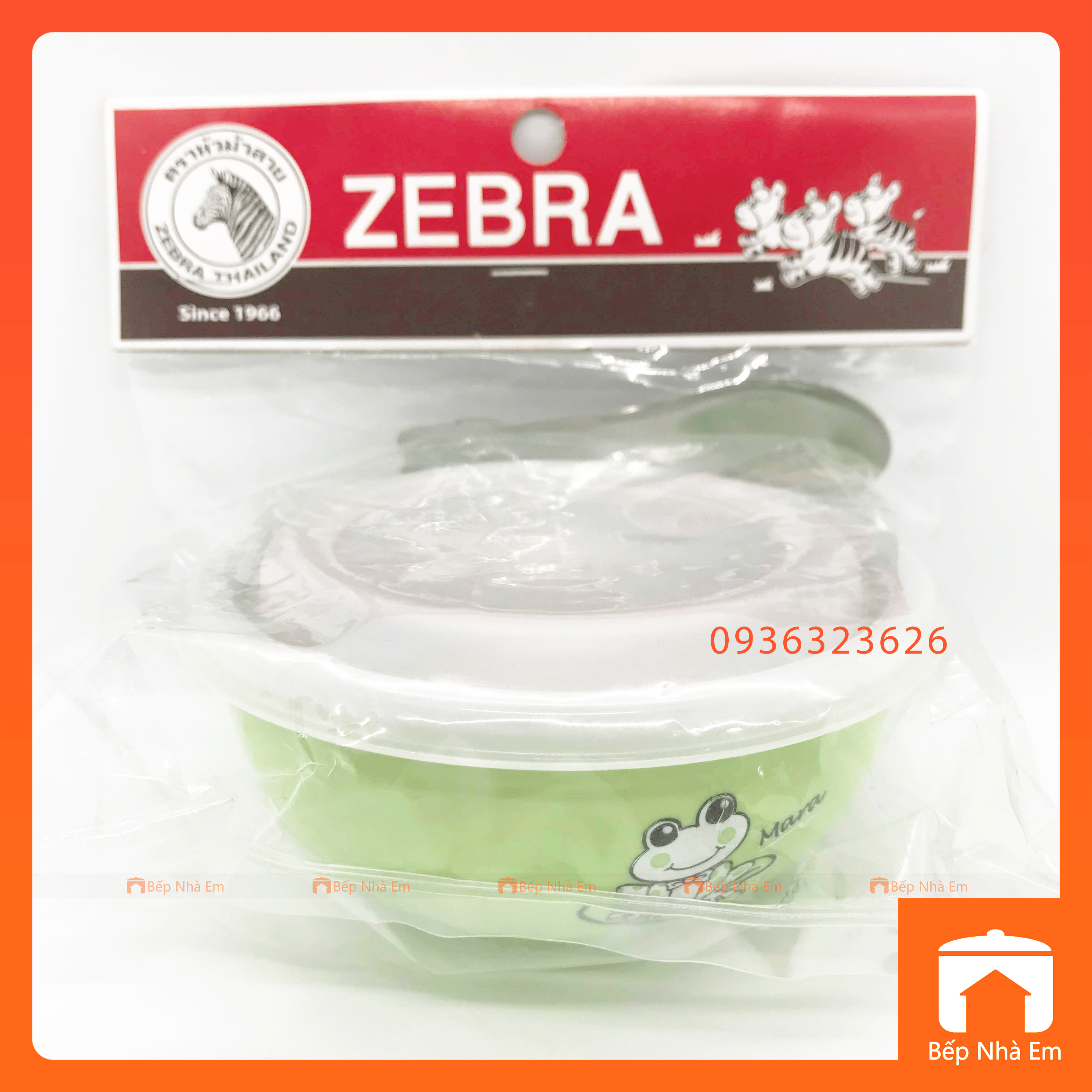 Bộ Chén Trẻ Em ZEBRA Kiddy 2 Lớp Inox 304 Nắp Nhựa và Muỗng - Hàng Nhâp Khẩu Thái Lan