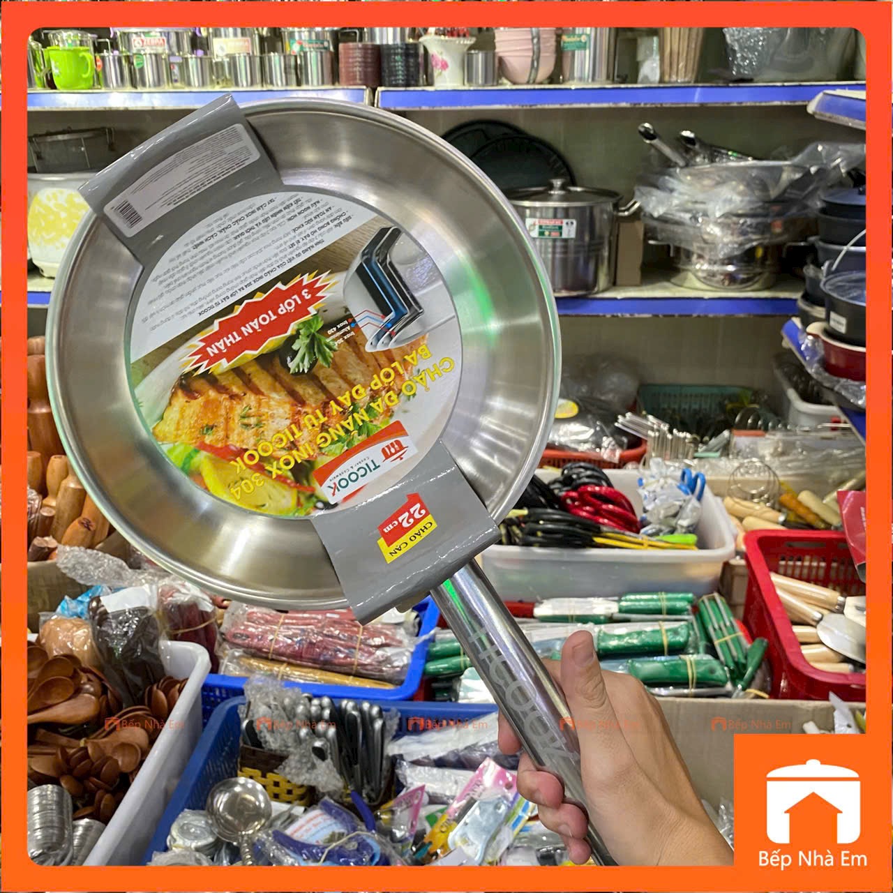 Chảo Inox 304 22cm TCOOK Cao Cấp - Hàng Việt Nam Sản Xuất