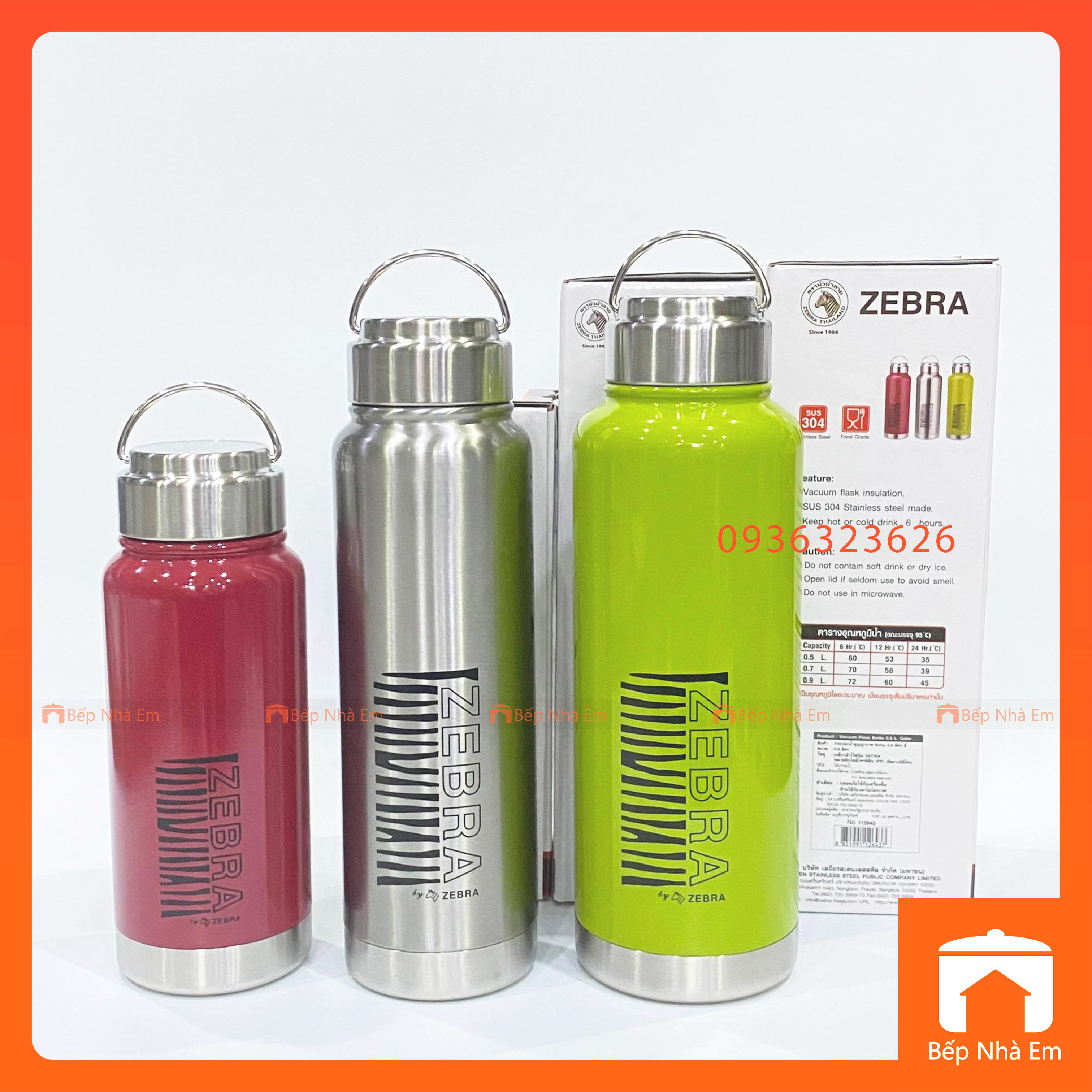 Bình Giữ Nhiệt ZEBRA Botto (Inox 304) Nhiều Dung Tích - Hàng Nhập Khẩu Thái Lan