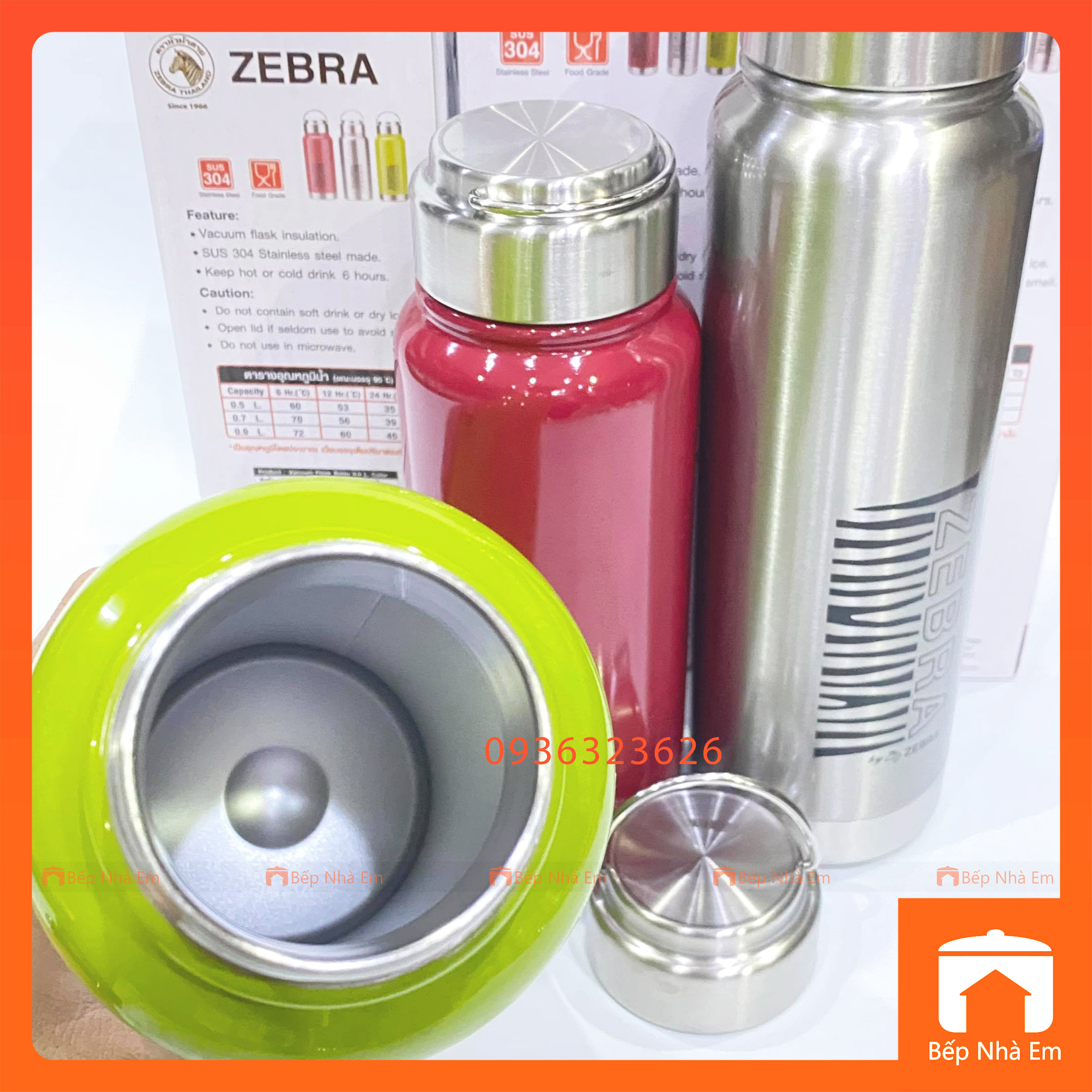 Bình Giữ Nhiệt ZEBRA Botto (Inox 304) Nhiều Dung Tích - Hàng Nhập Khẩu Thái Lan
