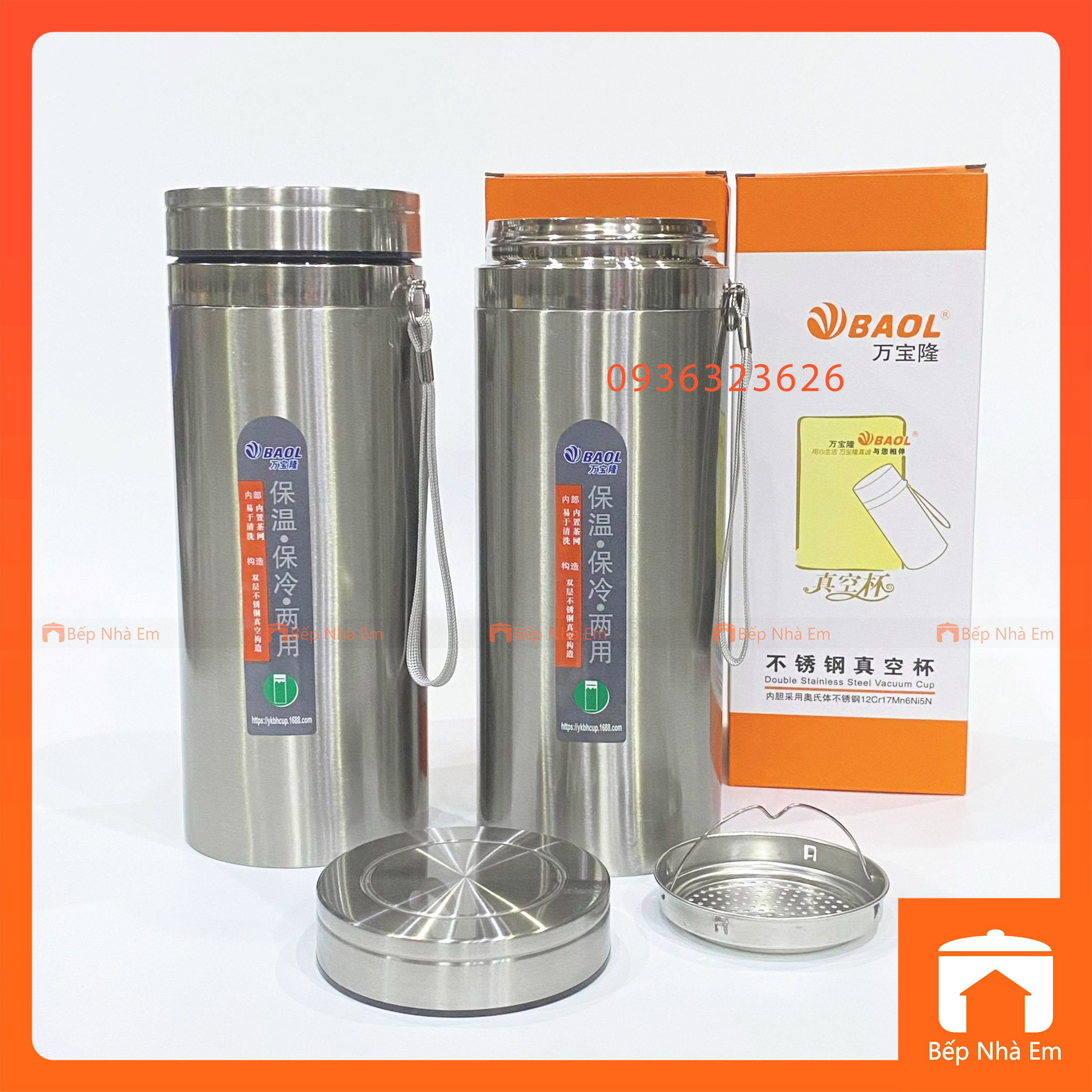 Bình Giữ Nhiệt BAOL 1.2L - Ca Thẳng 1200 (Inox 304) - Hàng Cao Cấp